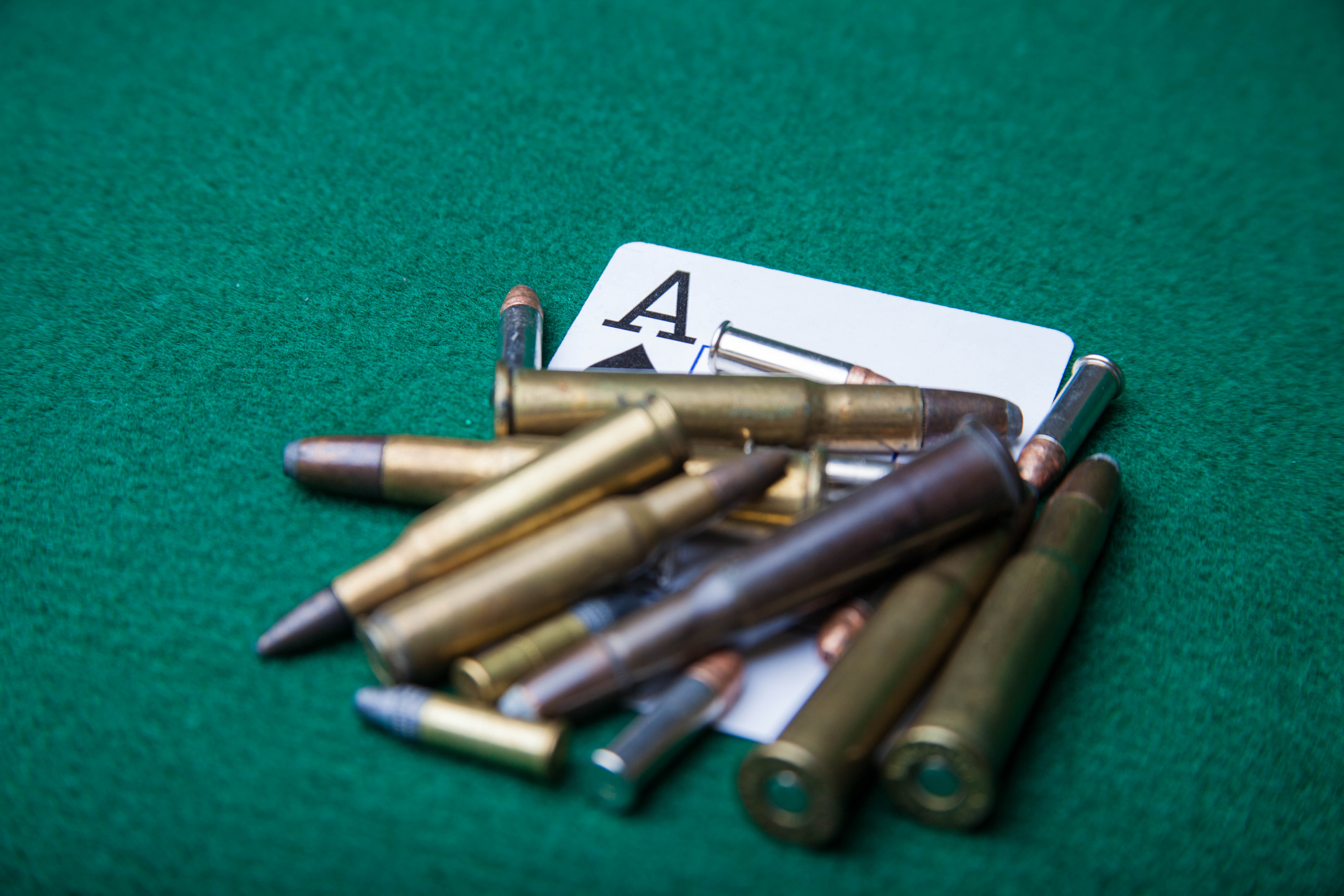 Bullets with ace of spades, Ace, Green, Threat, Table, HQ Photo