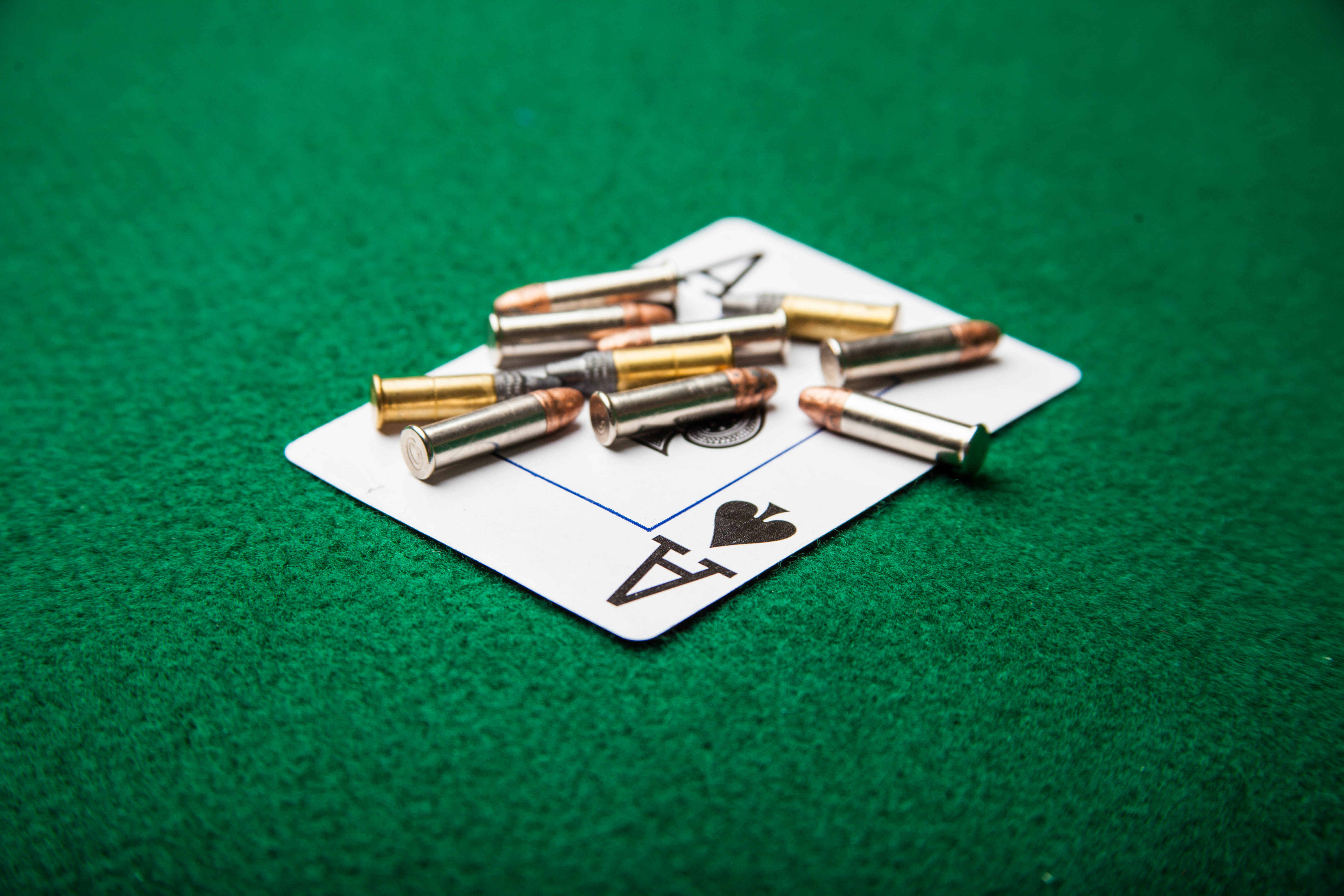 Bullets with ace of spades, Ace, Gambling, Threat, Table, HQ Photo