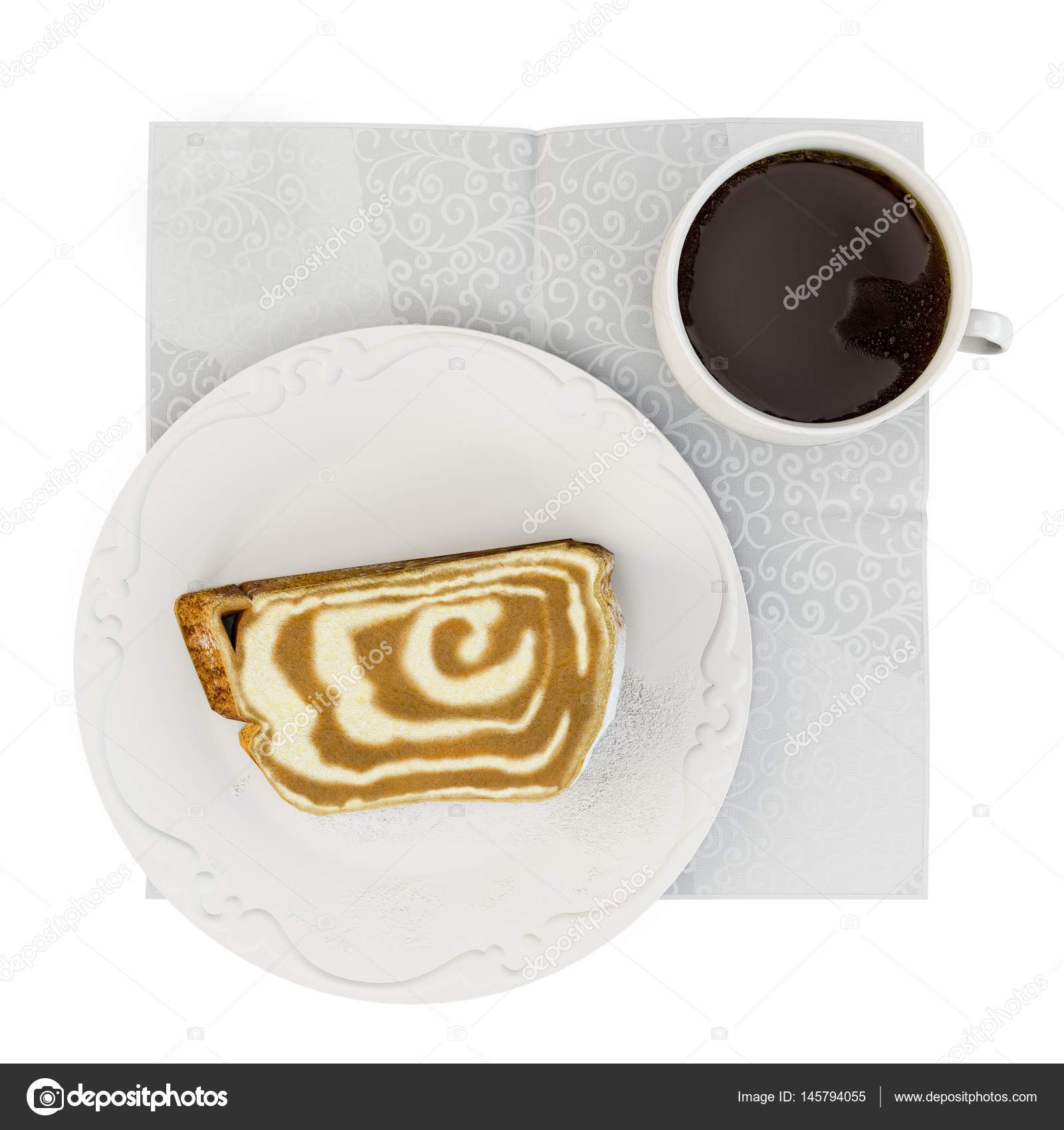 Cup of coffee and cinnamon roll bun pastry composition — Stock Photo ...