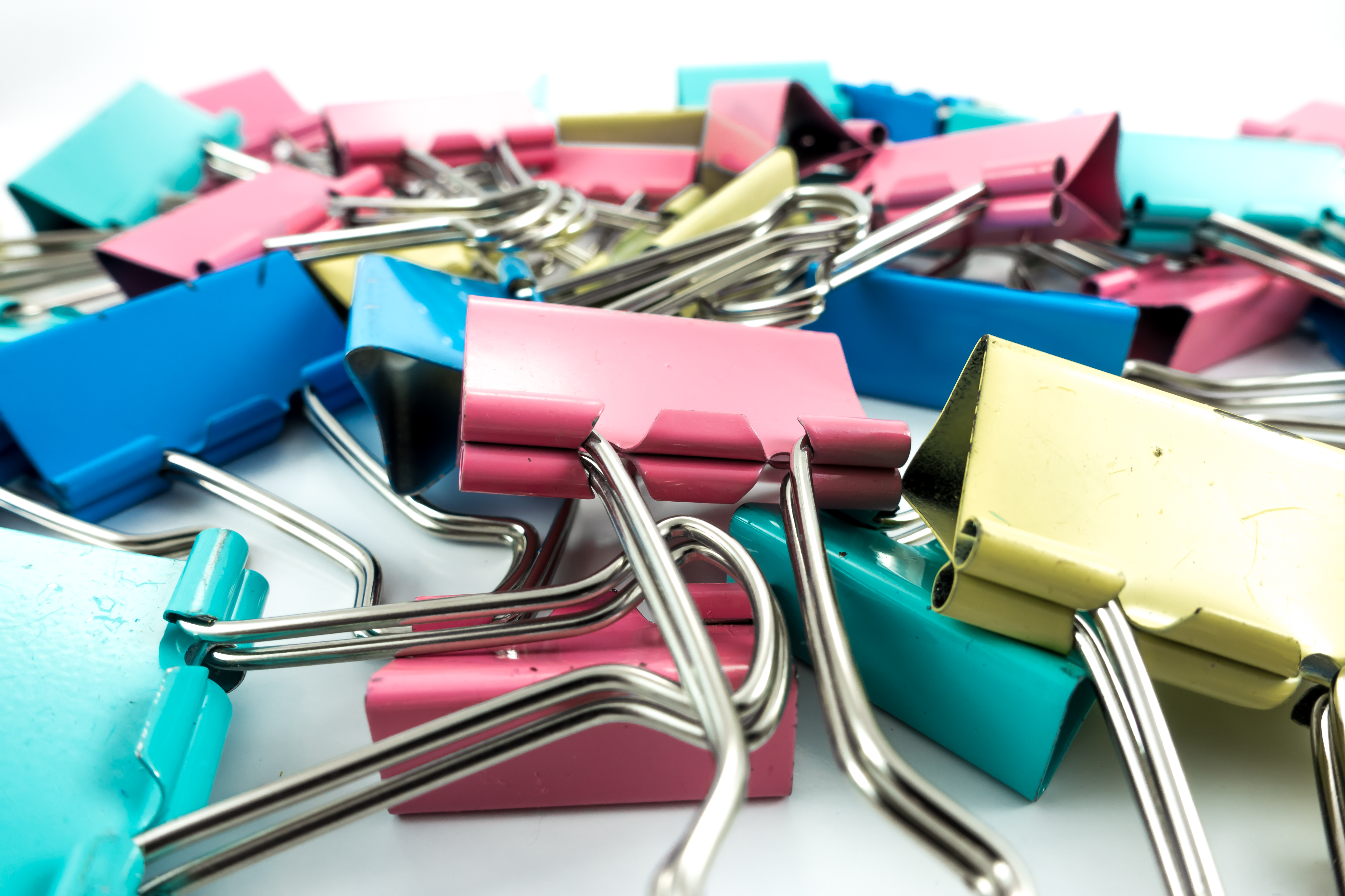 A Lot of Colorful / Multi Color Binder Clips Isolate On a White ...