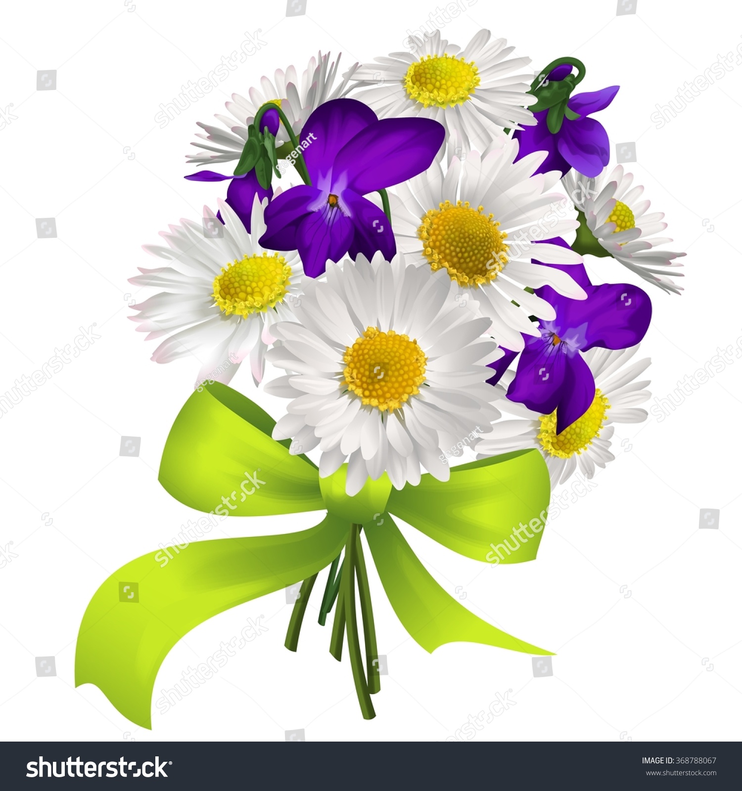 Spring Flowers Bunch Daisies Violets Green Stock Illustration ...