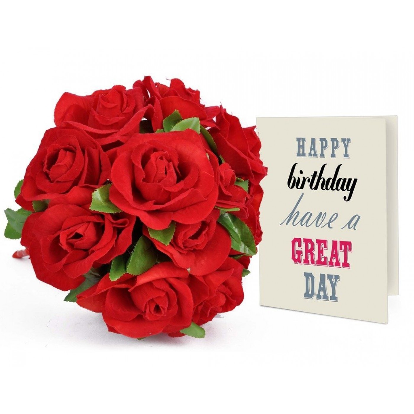 Gifts for Birthday 24 Faux Red Roses Bunch Bouquet with Greeting Card