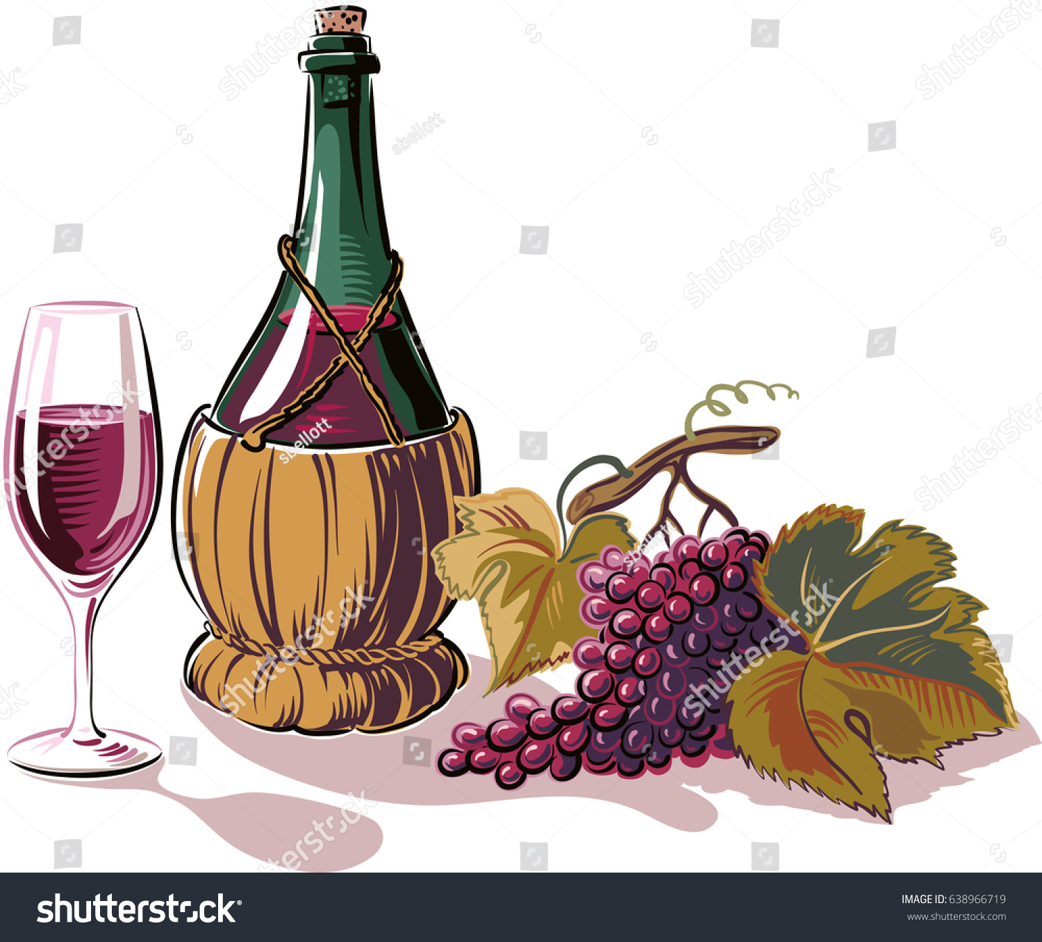 Bunch Grapes Black Wine Bottle Glass Stock Vector (2018) 638966719 ...