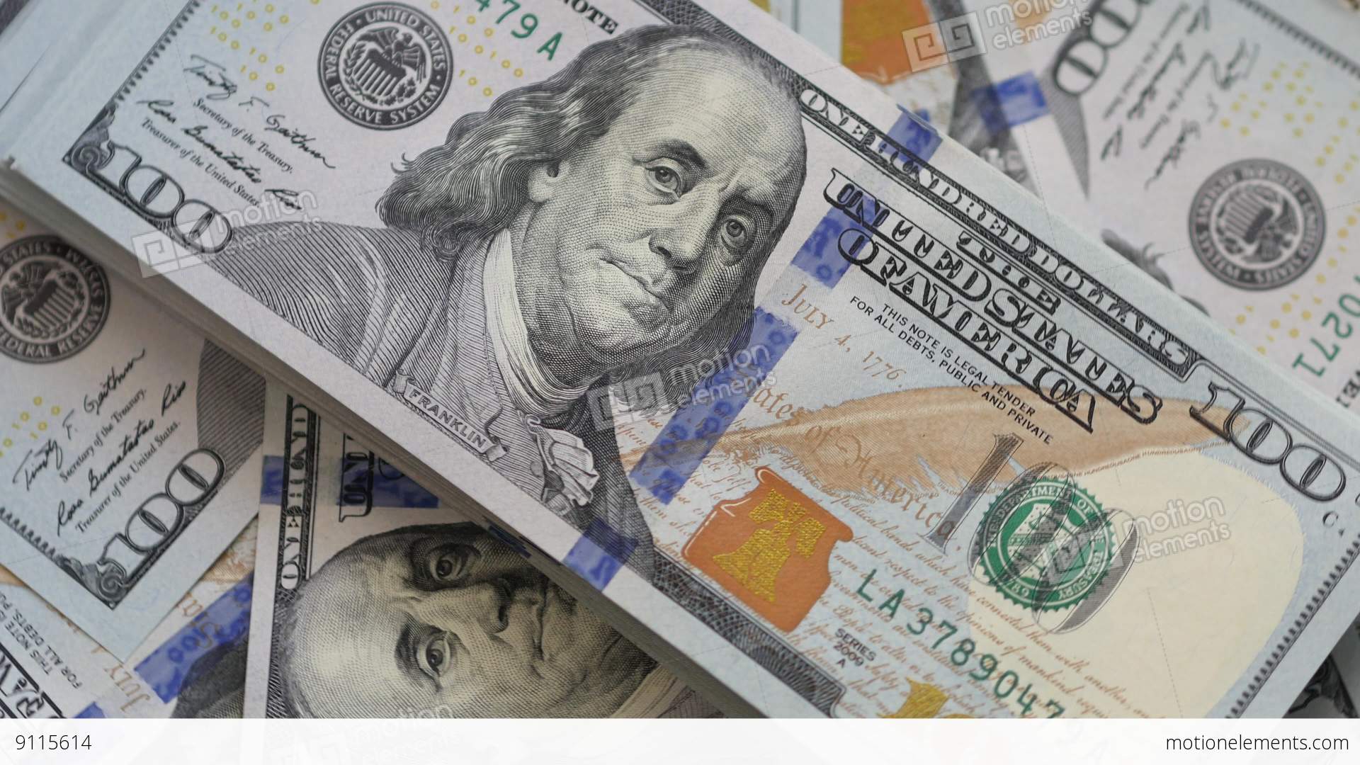 Us Dollars Bundle Closeup Rotation On The Top Of Usd Banknotes Heap ...