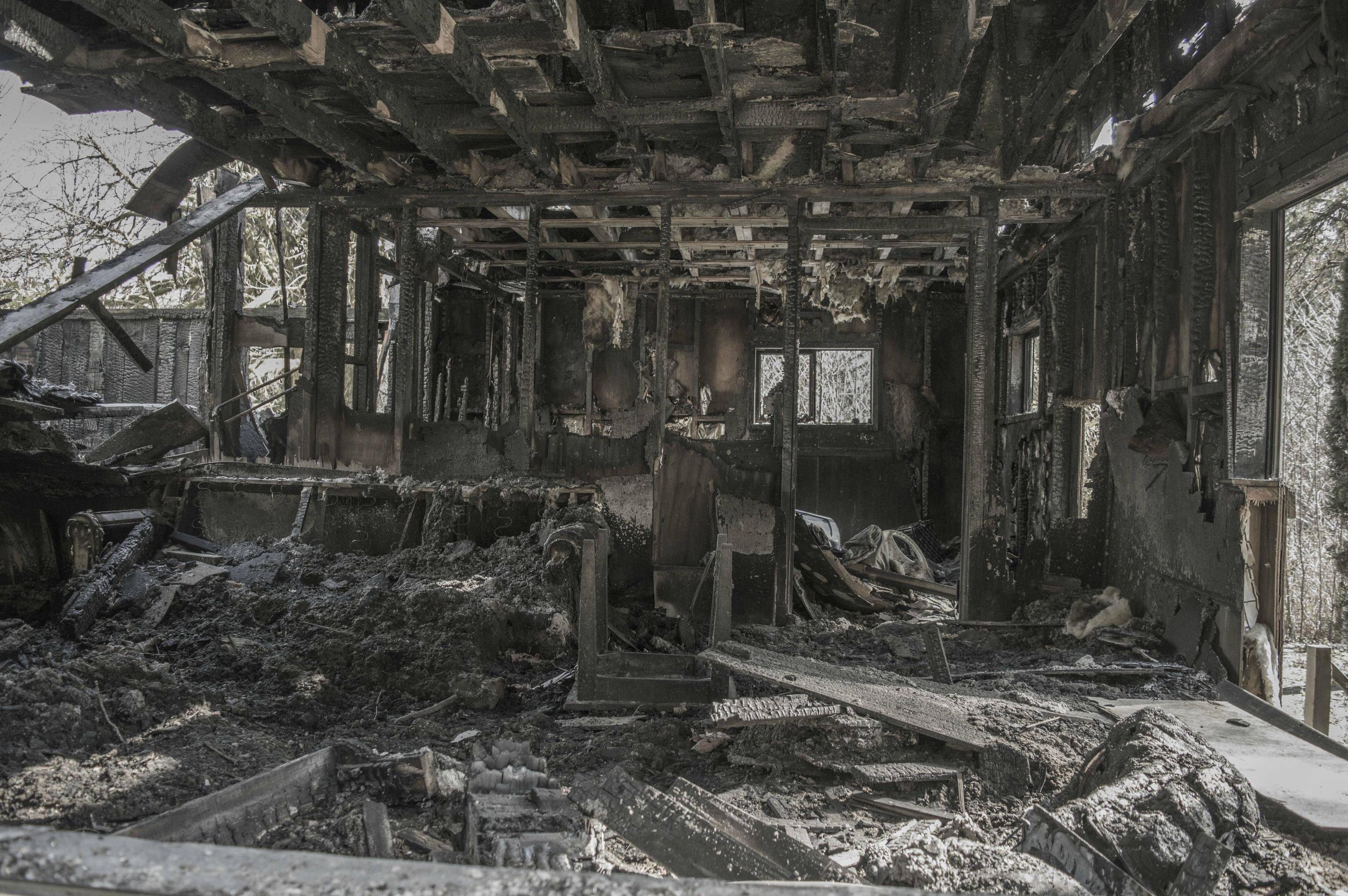 Burned down house with clothes and couches, Washington State. [2887 ...