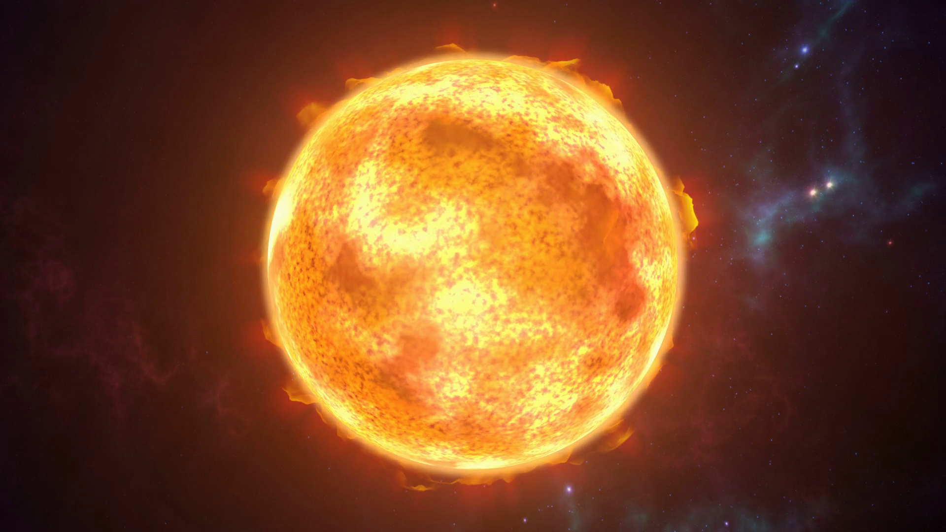 Animated sun the burning planet in cosmic scene. 3D rendering 4K ...