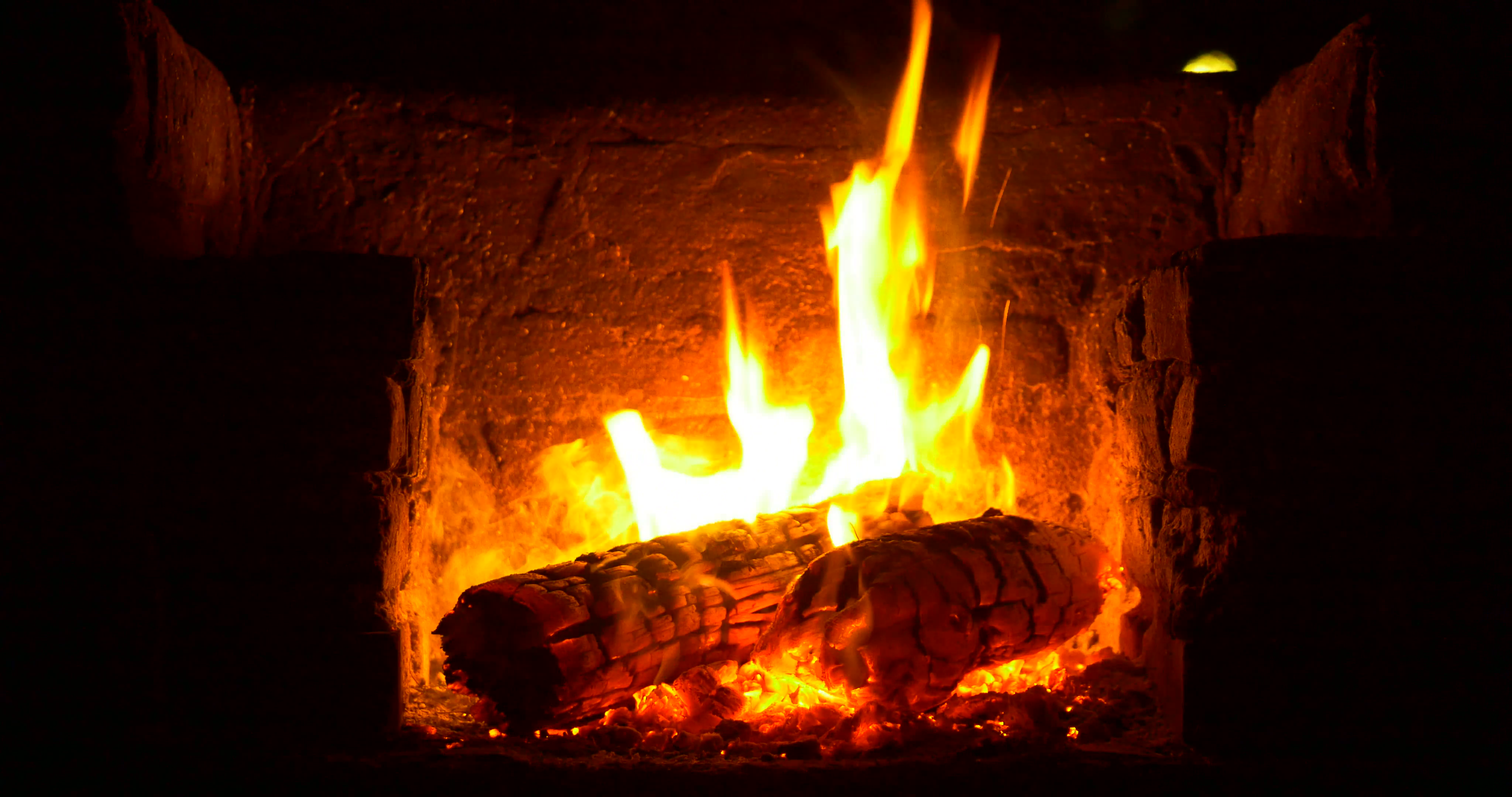 Fireplace with firewood and flame. 4096x2160 Native UHD 30 sec. 24 ...