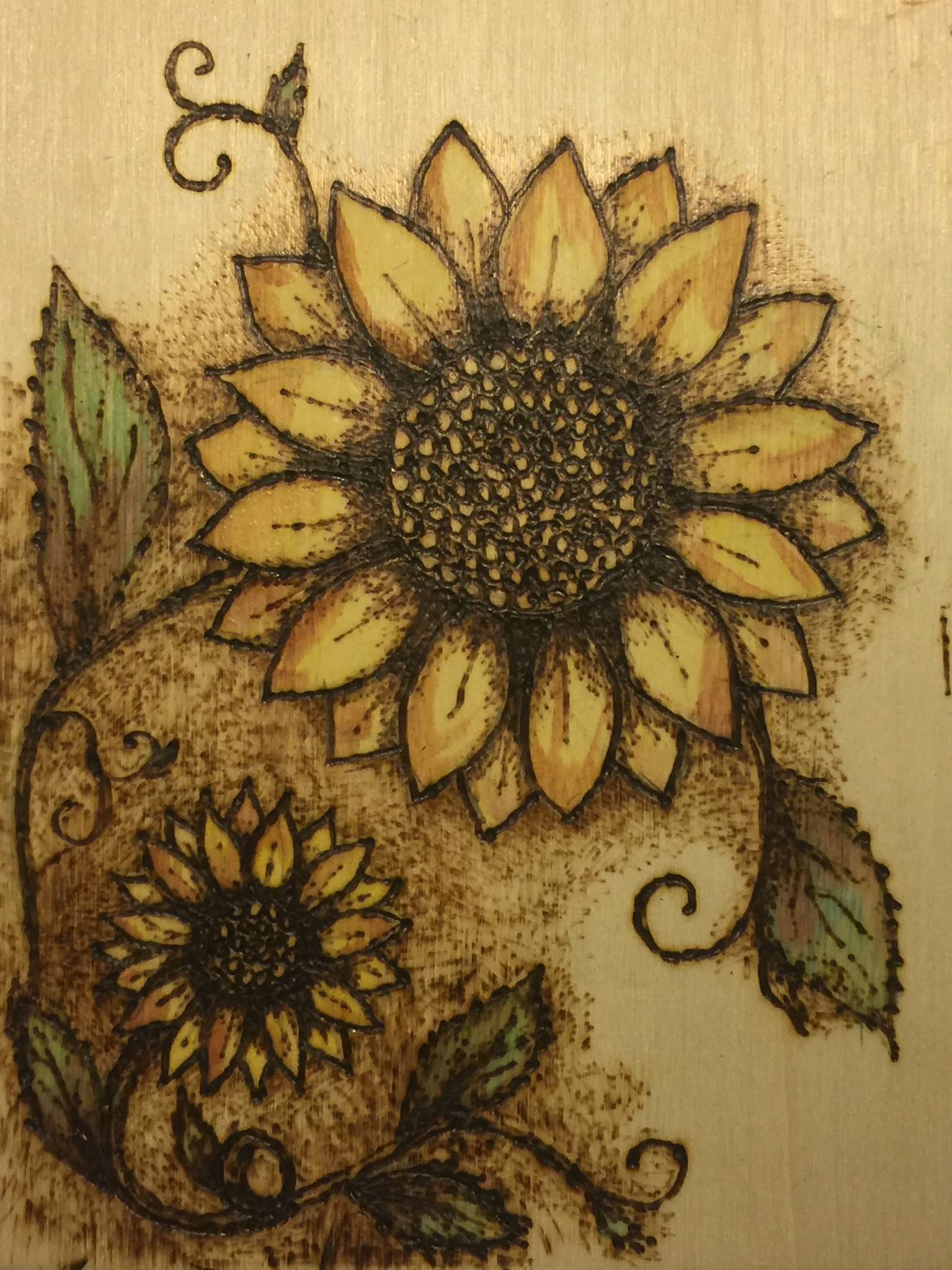 Wood burning & watercolor sunflowers | My Artwork | Pinterest ...