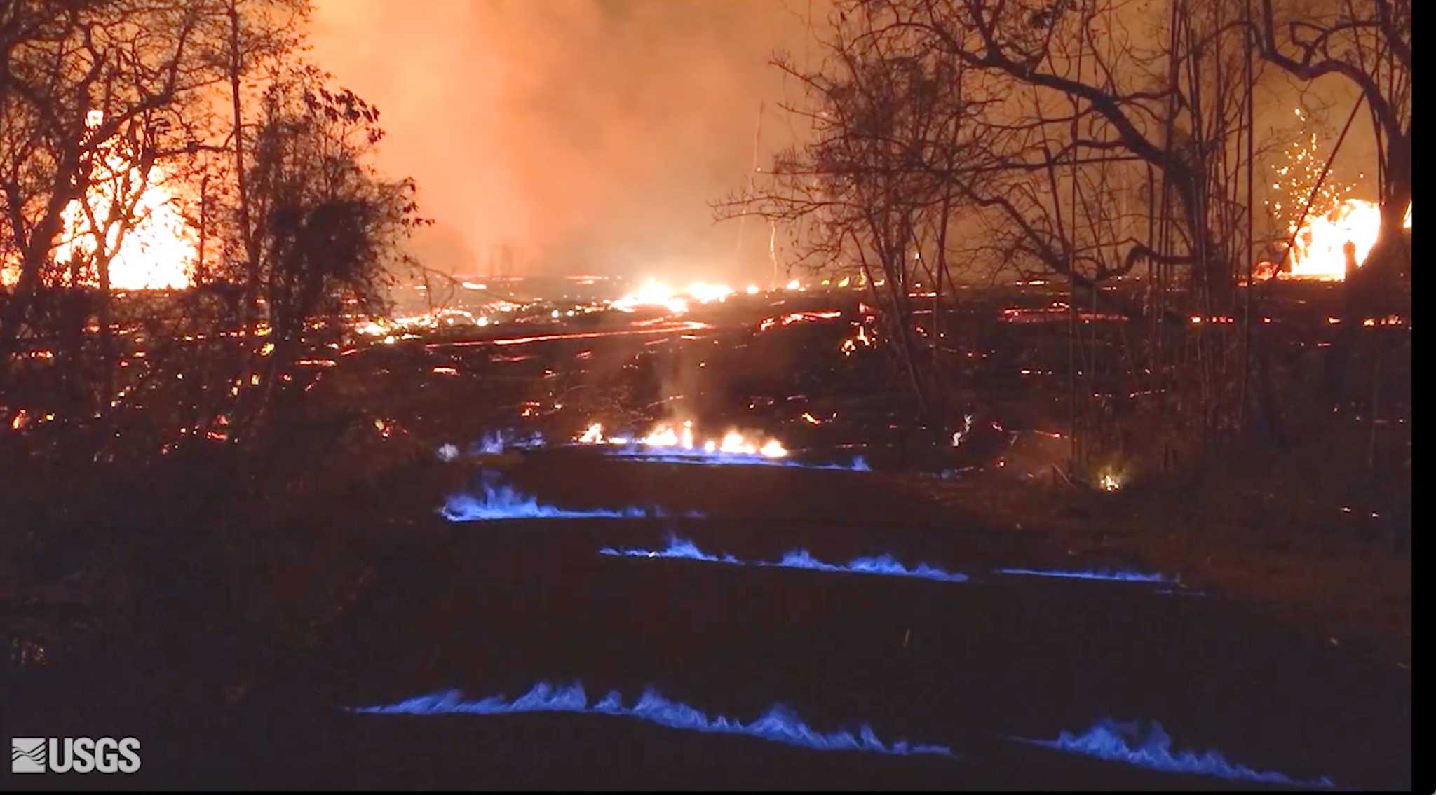 Hawaii volcano generates blue flames from burning methane - Houston ...