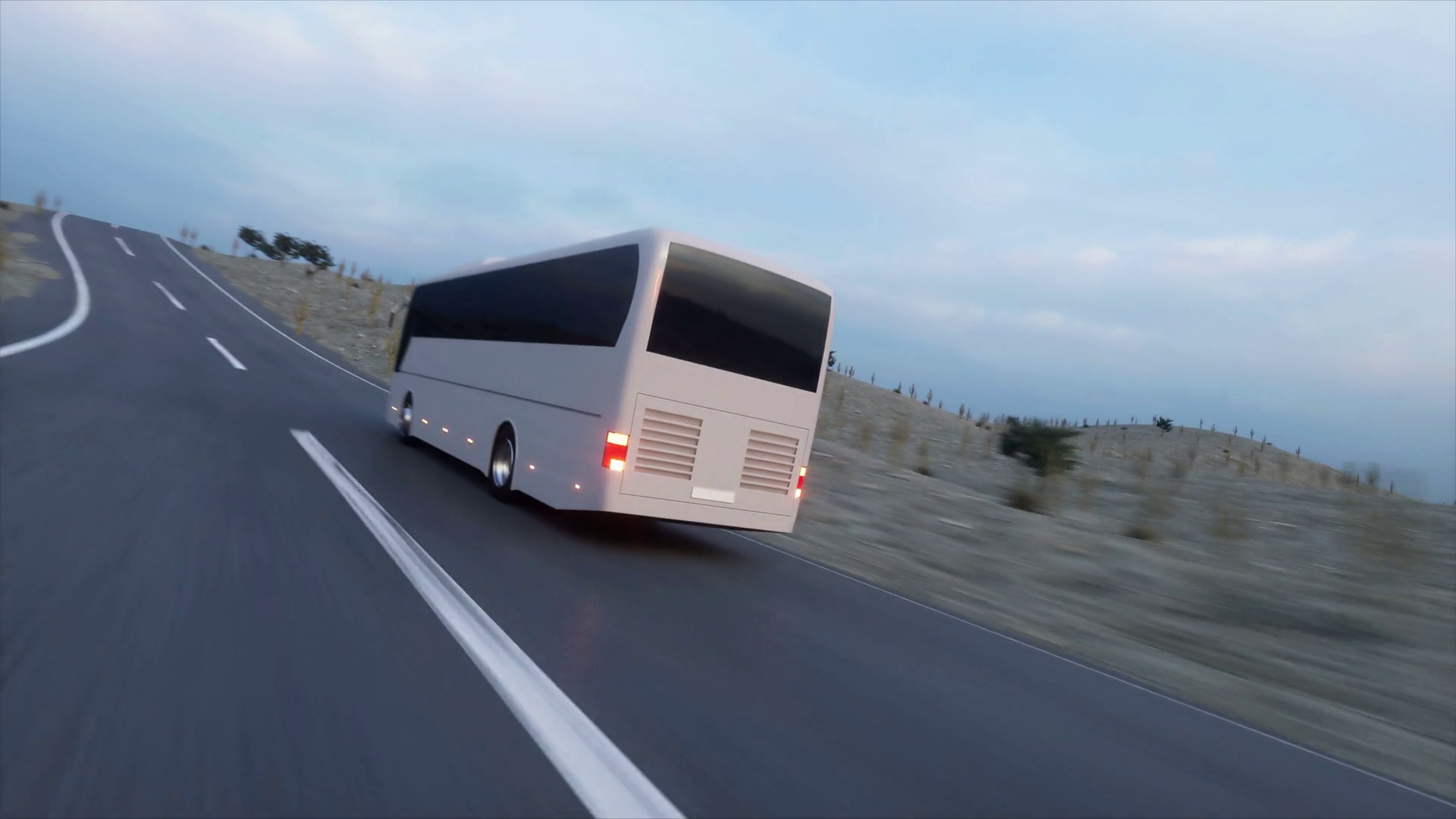 Bus on the road, highway. Very fast driving. Super realistic ...