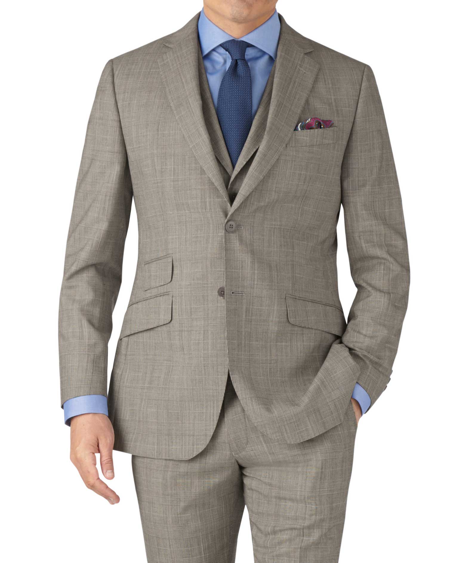 Grey Prince of Wales check slim fit Panama business suit jacket ...