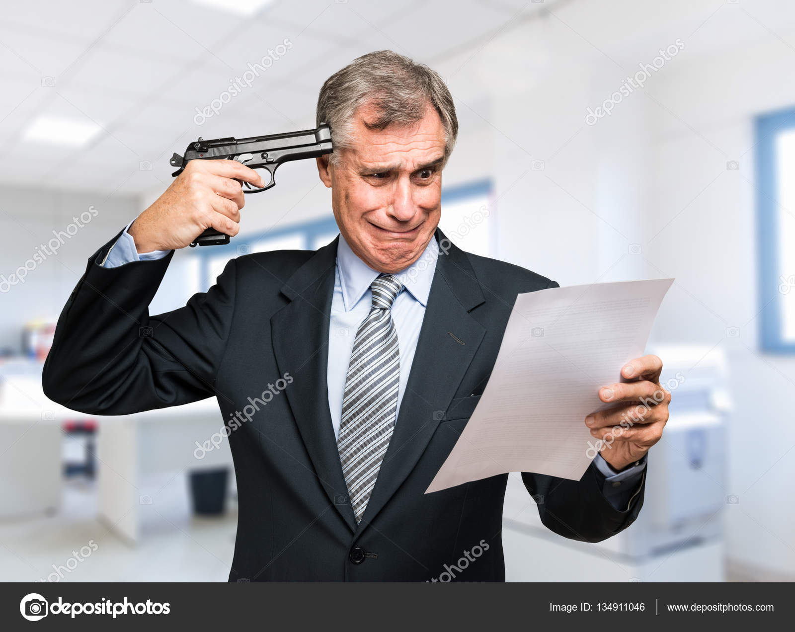 Businessman with gun wants to commit suicide — Stock Photo ...
