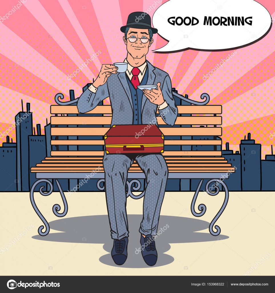 Pop Art Businessman Drinking Tea on the Morning in the City. Coffee ...