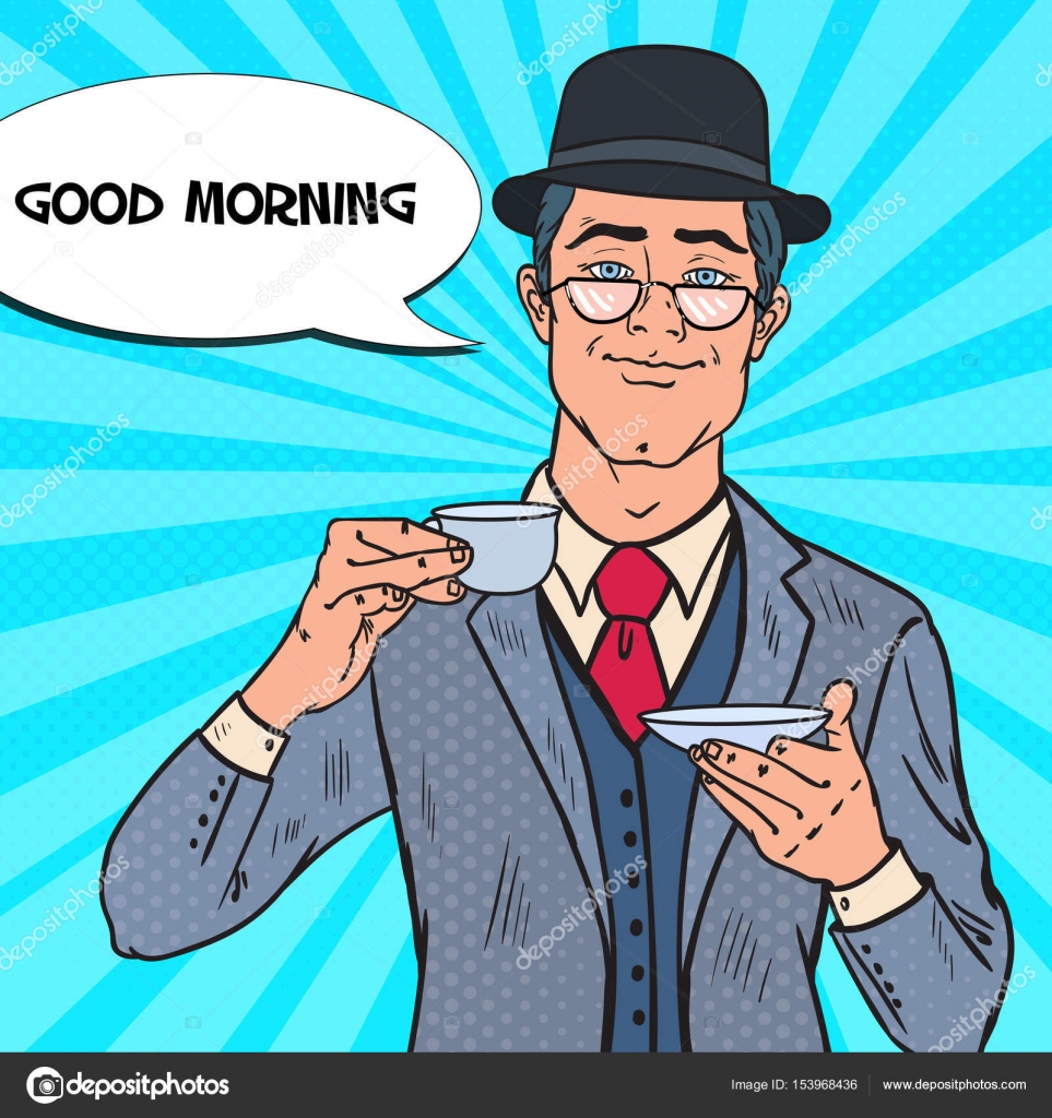 Pop Art Businessman Drinking Tea on the Morning. Coffee Break ...