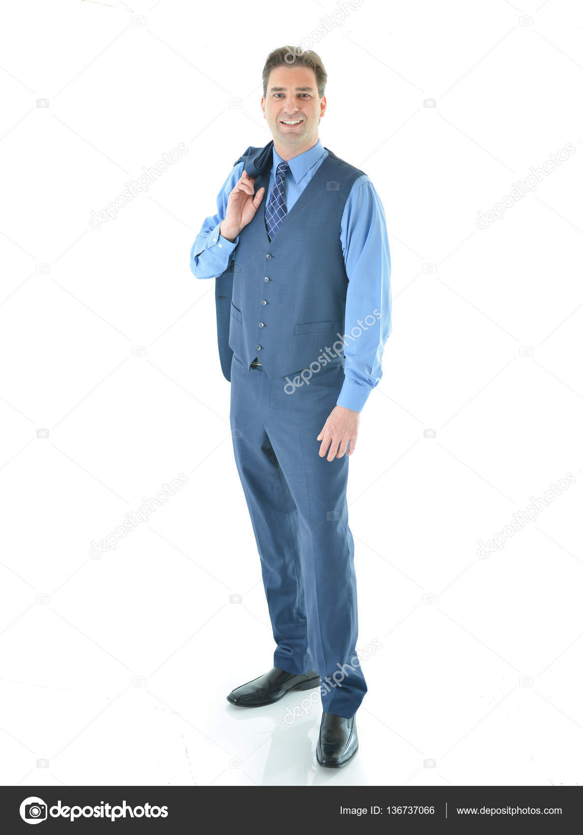 Business man with with coat hanging over shoulder — Stock Photo ...