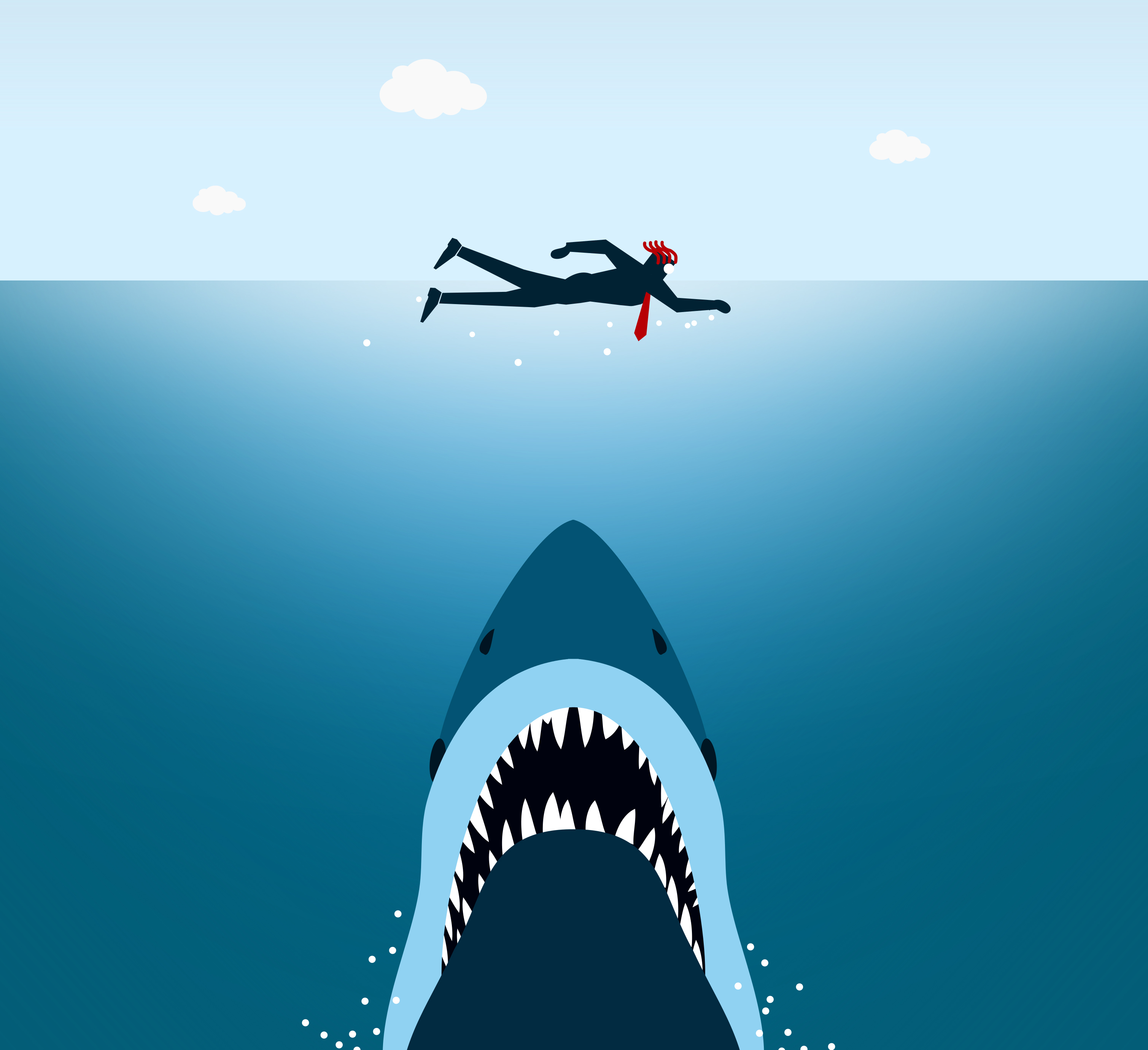 Businessman Under Shark Attack - Jaws, Abstract, Management, Panic, Ocean, HQ Photo