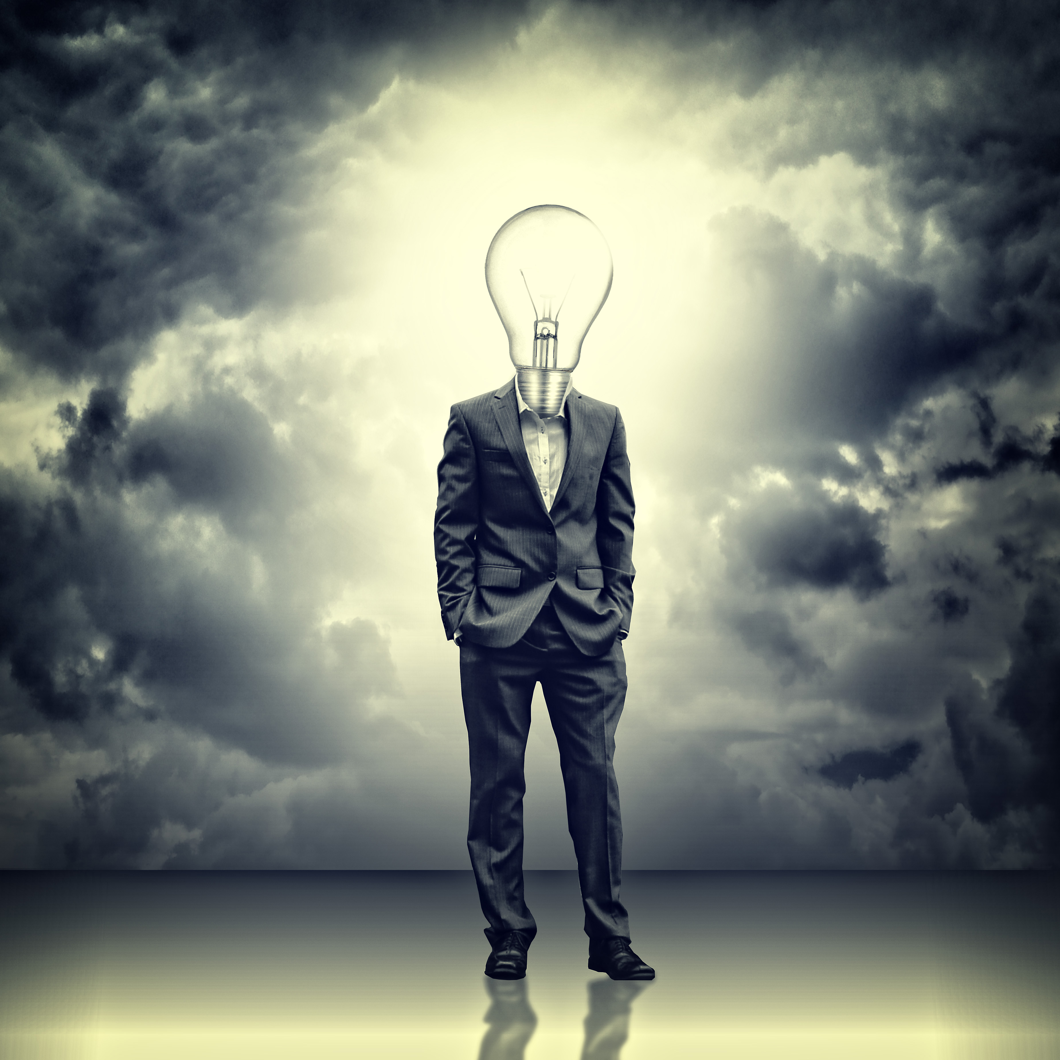 Businessman with lightbulb head, 3d, Men, Positive, Portrait, HQ Photo