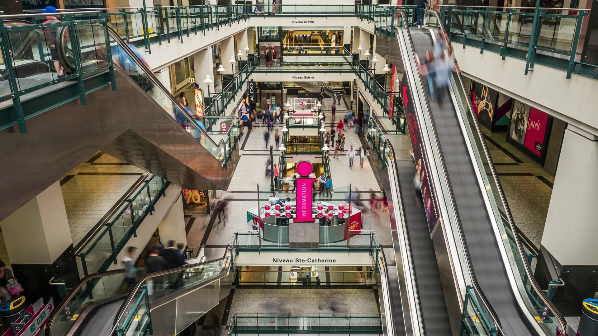 Time Lapse View of Shoppers Inside Busy Mall in Montreal, Quebec ...