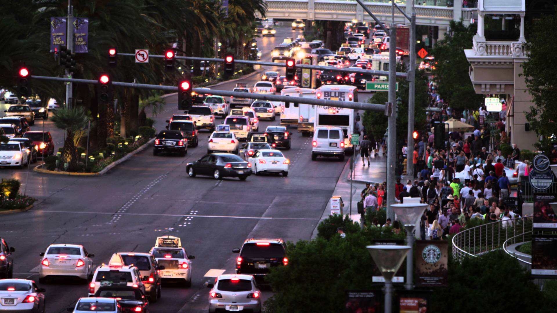 Shot of busy traffic intersection in vegas. - YouTube