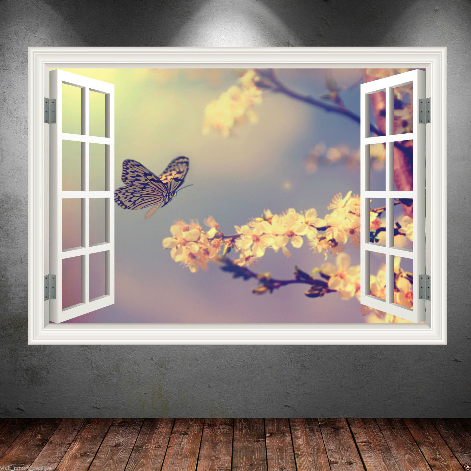 Thompsons Ltd | Butterfly Window Frame Full Colour Wall Art Sticker ...