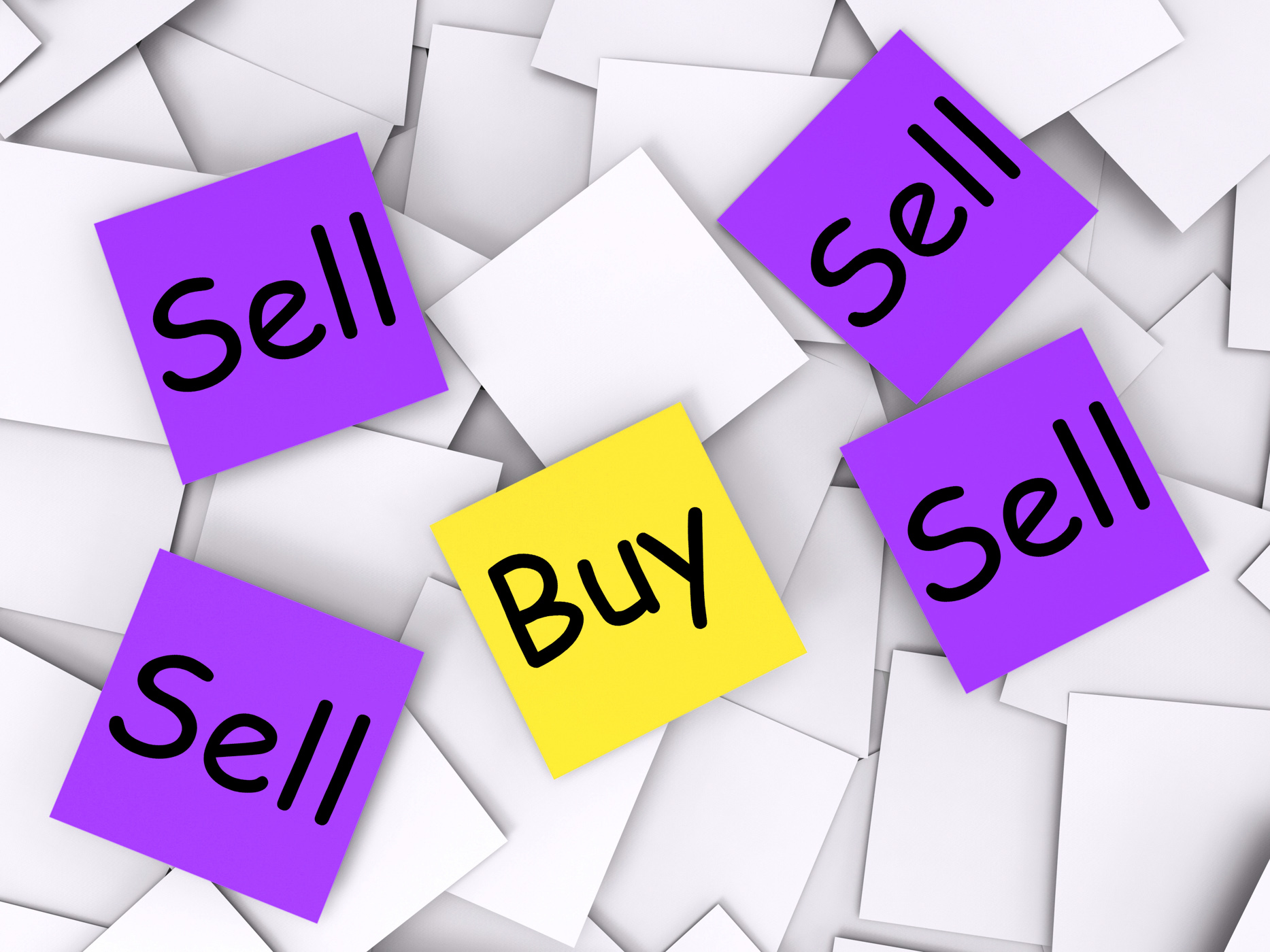Buy Sell Post-It Notes Show Trade And Commerce, Bought, Retail, Trade, Sold, HQ Photo