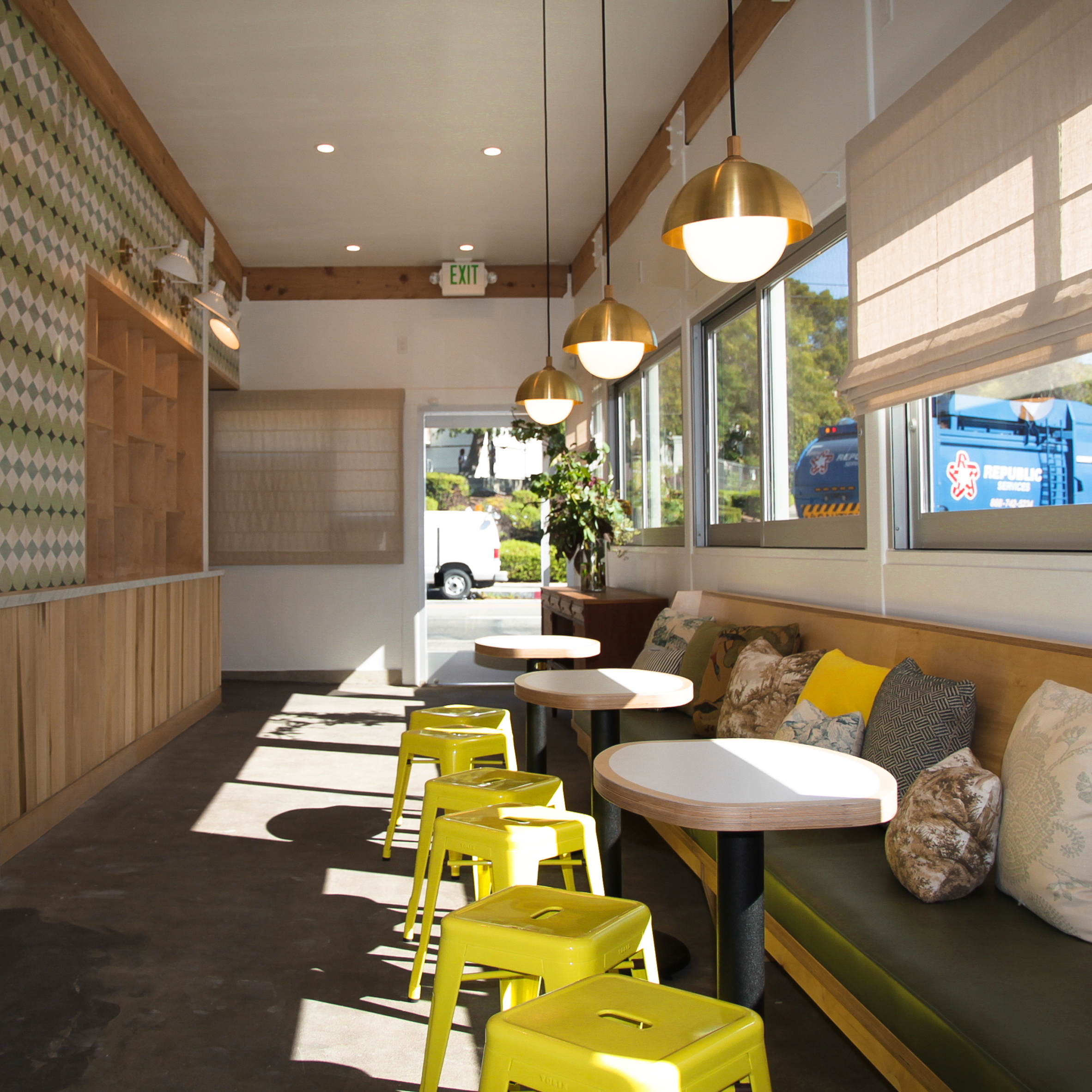 Moby's Little Pine vegan cafe features modernism-influenced interior