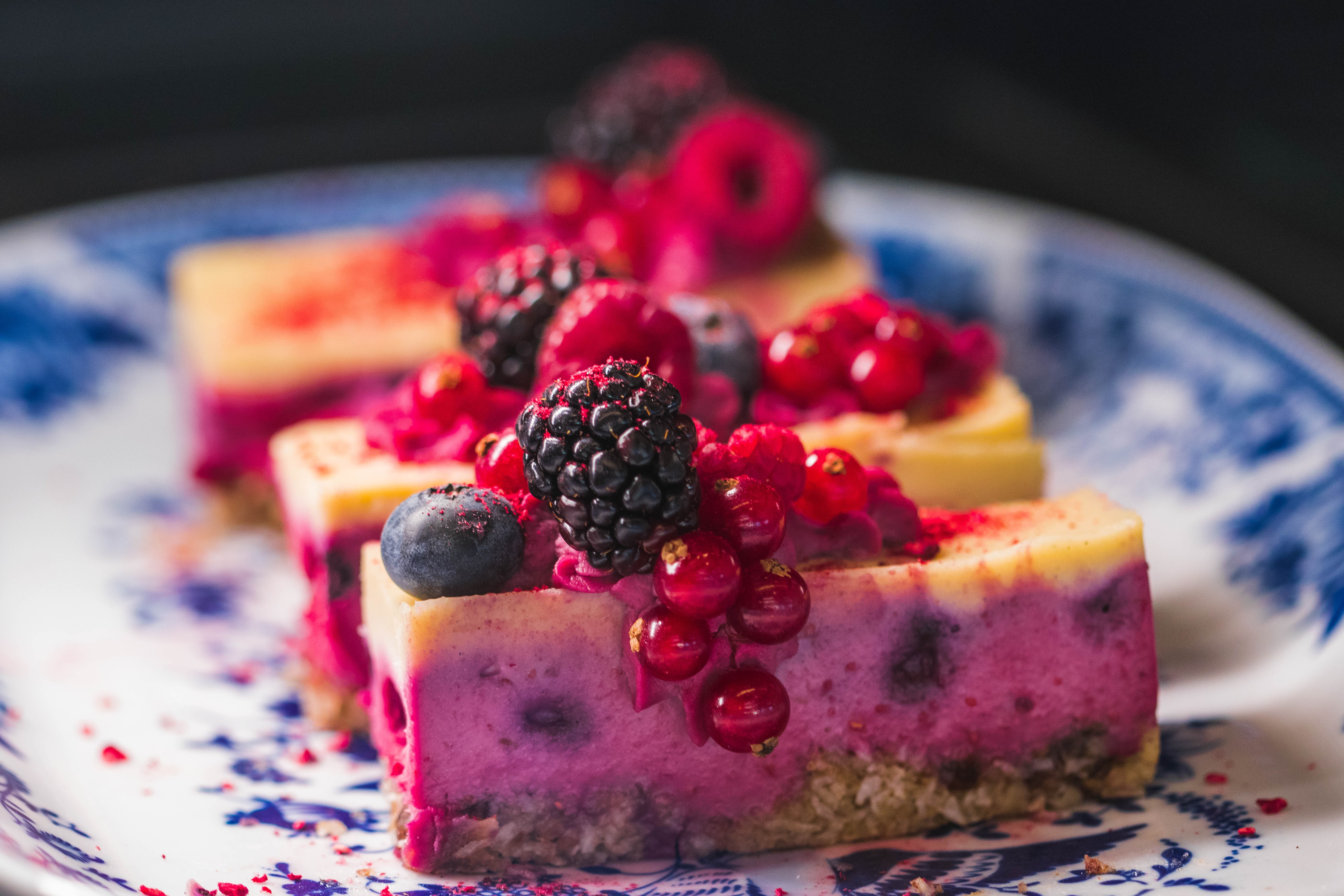 Cake with berries on plate photo