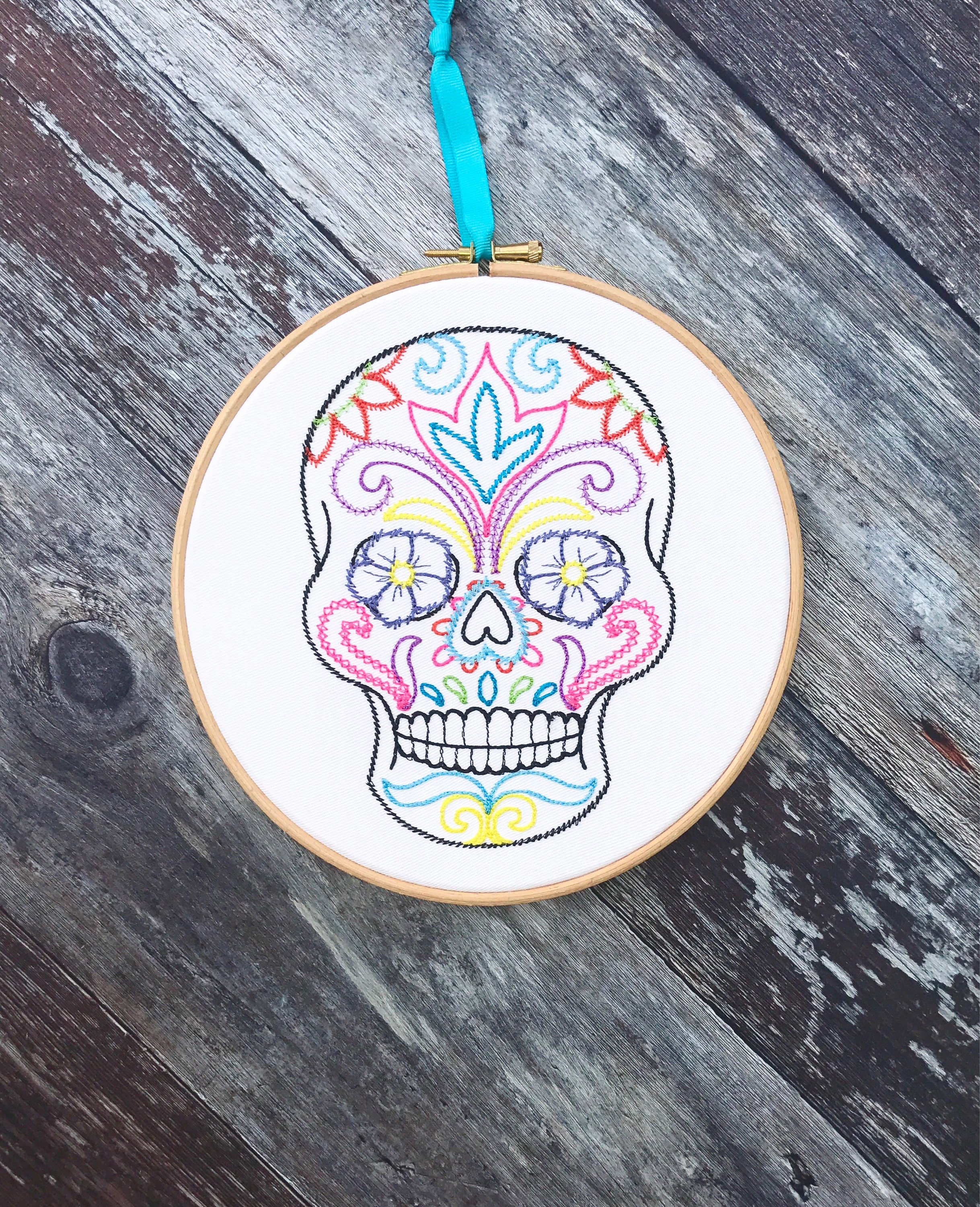 Sugar skull embroidery hoop art day of the dead gift Dia de los ...