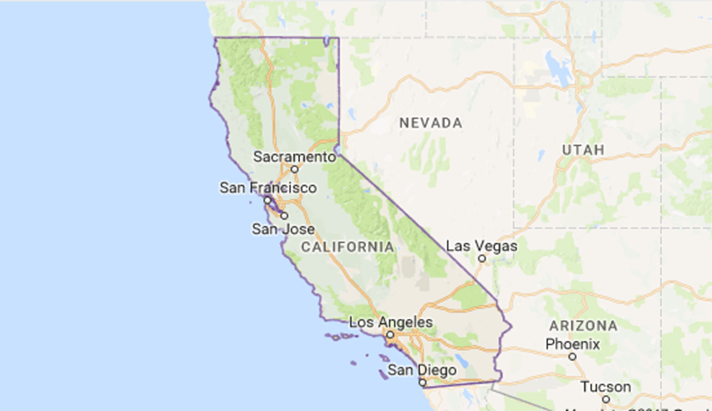 Штат Калифорния Сакраменто на карте США