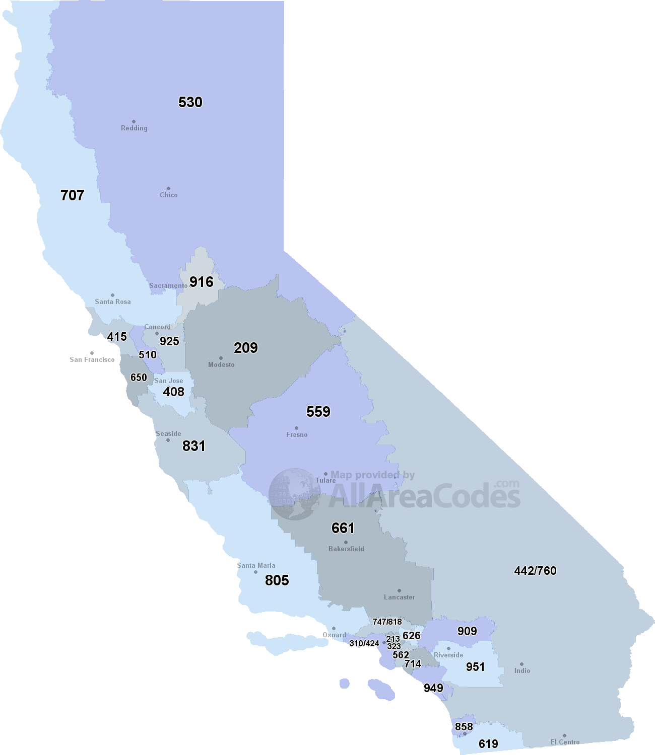 California area codes - Map, list, and phone lookup