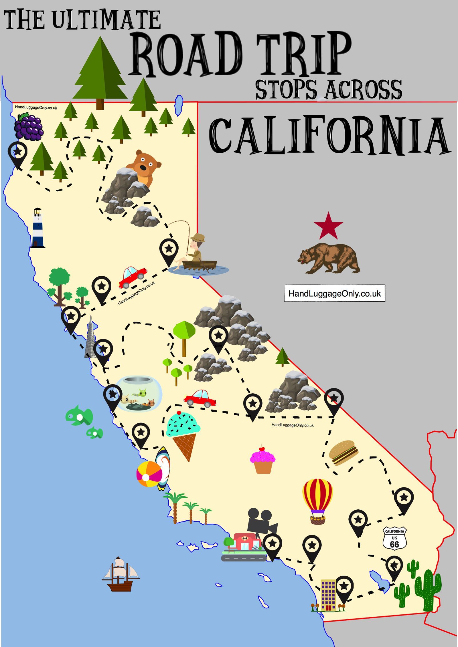 The Ultimate Road Trip Map Of Places To See In California | Road ...