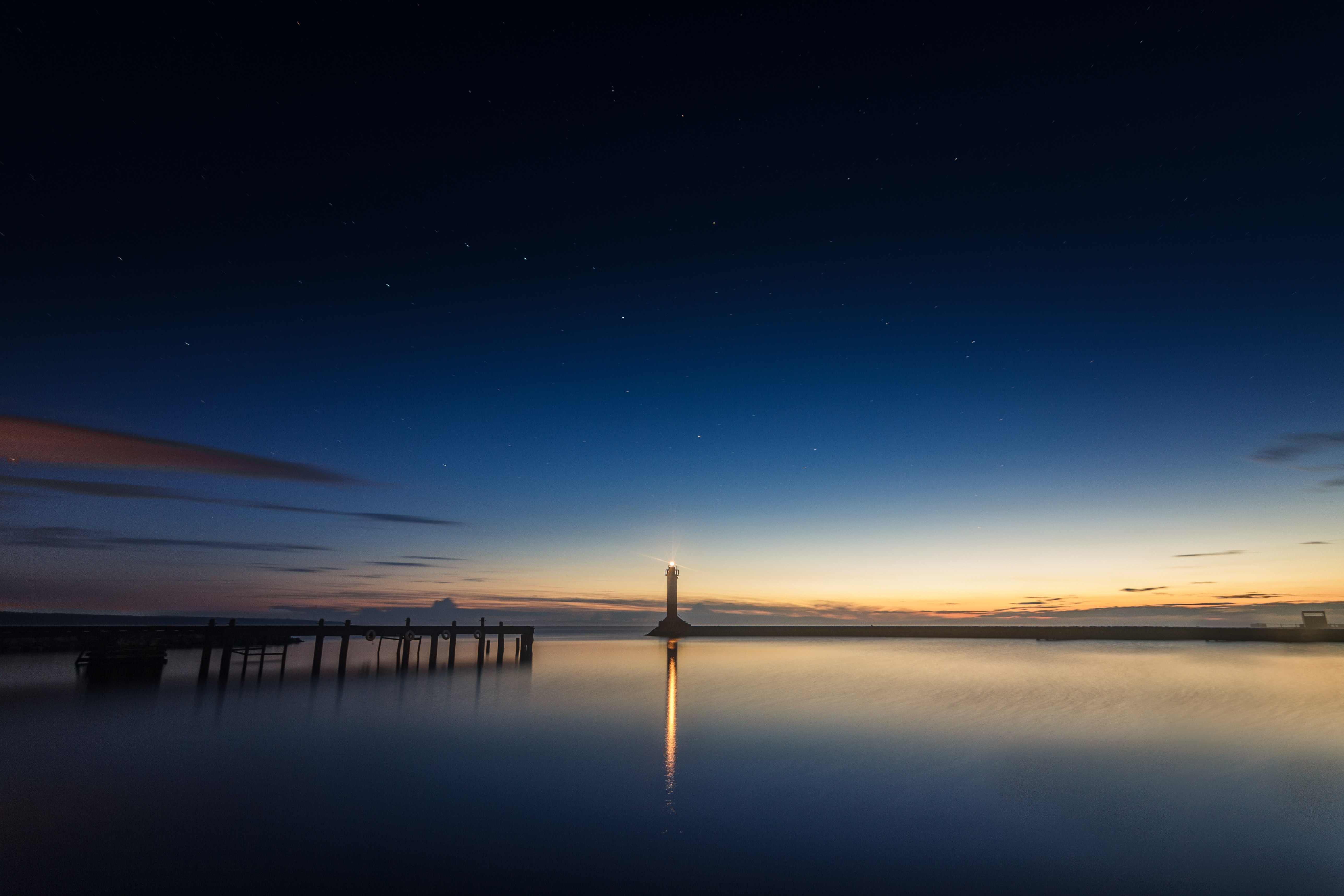 Calm Ocean Panoramic Photography, Backlit, Nightsky, Sunset, Stars, HQ Photo
