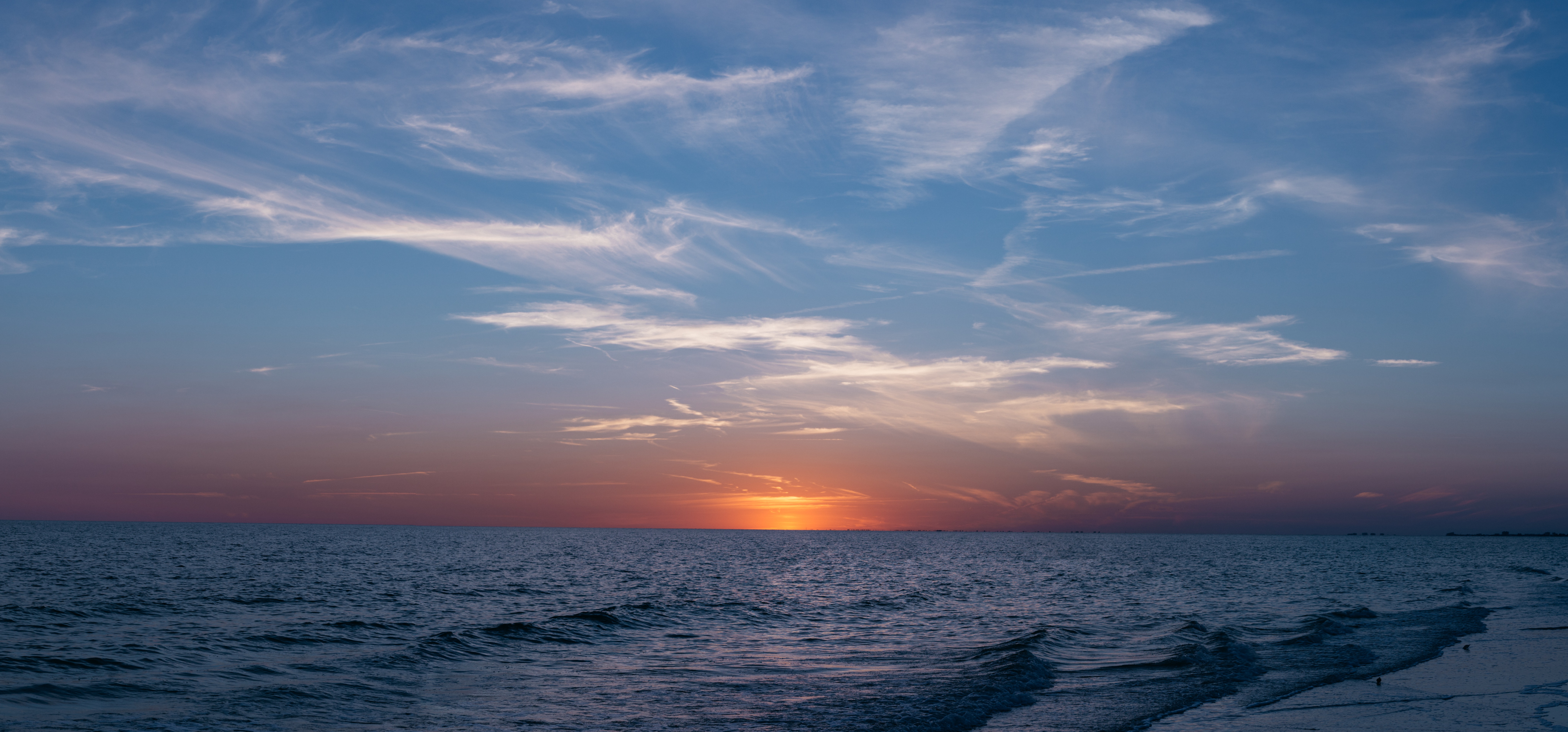 Free Photo Calm Sea During Sunset Beach Clouds Horizon Free Download Jooinn