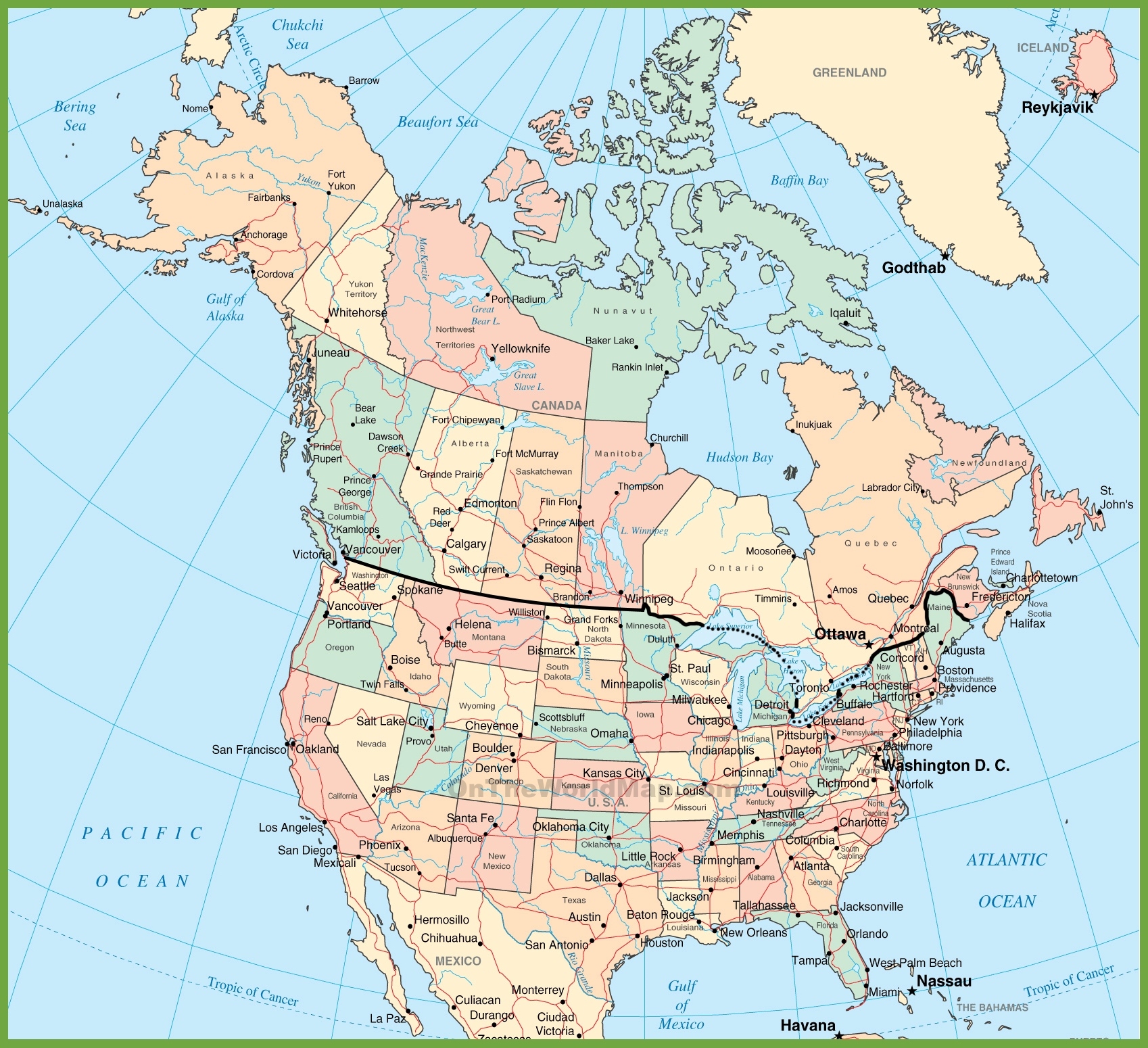 USA and Canada map ﻿