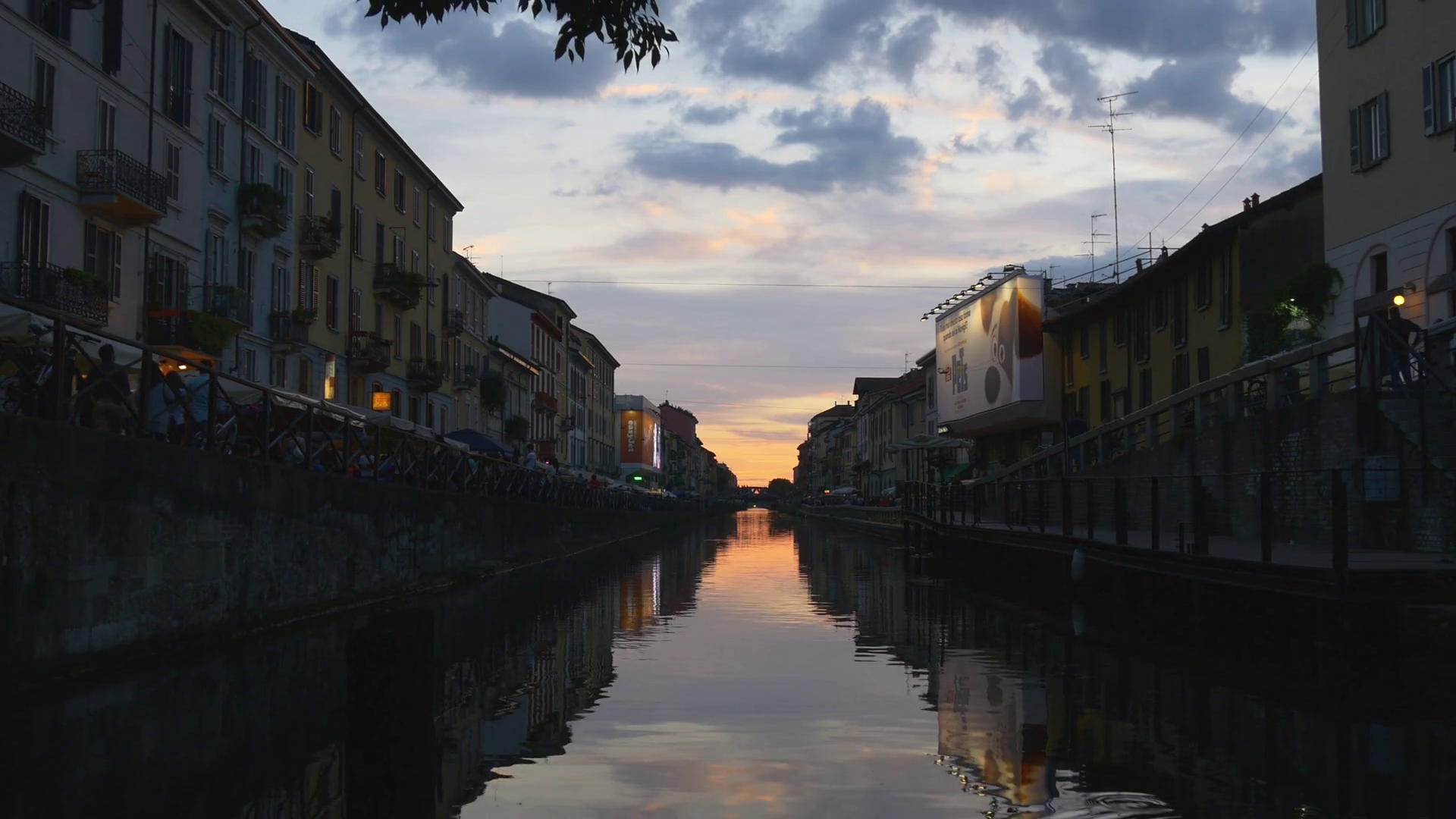 sunset milan city famous navigli lombardi canal reflection bay ...