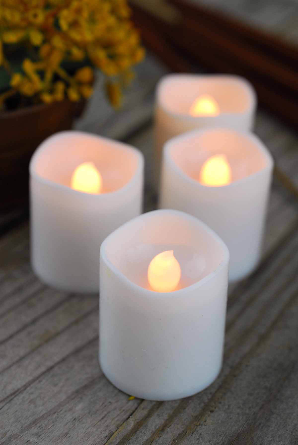 4 Flameless Battery Op. LED Votive Candles, Flickering