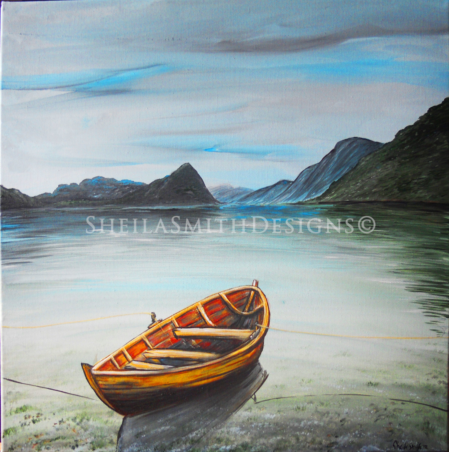 Boat art beautiful hand painted lake scene landscape