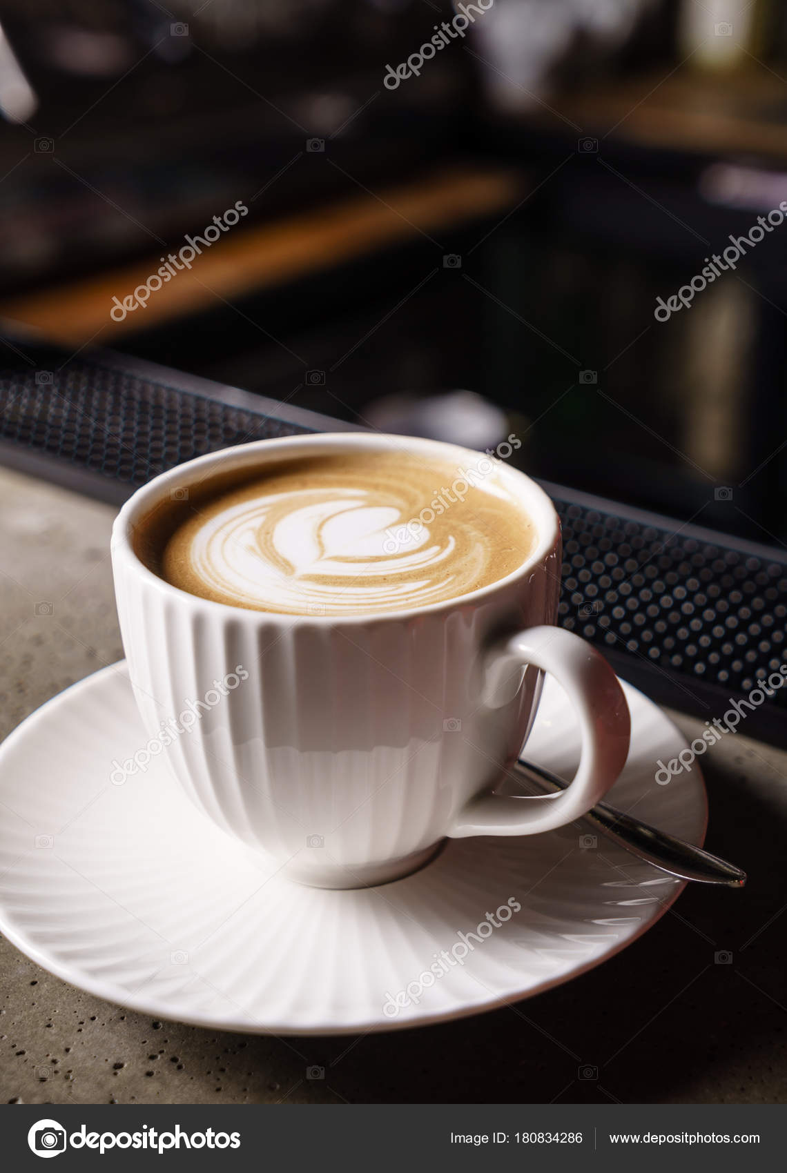 Cup Cappuccino Table Close — Stock Photo © Shebeko #180834286