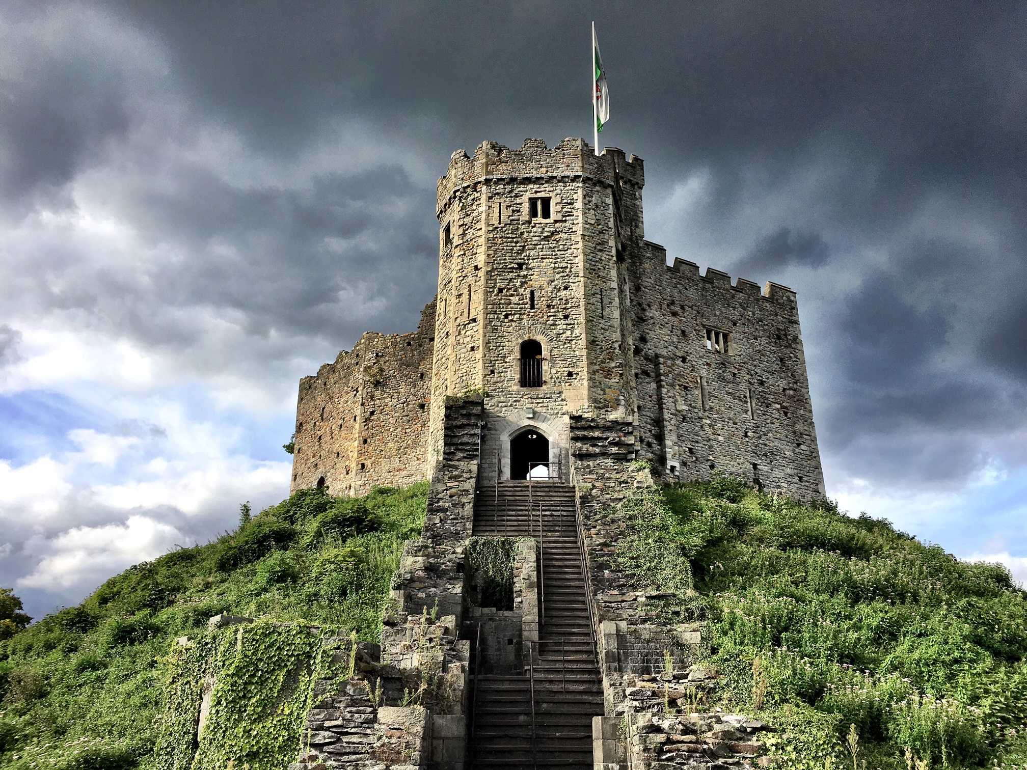 Dramatic Skies Over Cardiff Castle in Wales