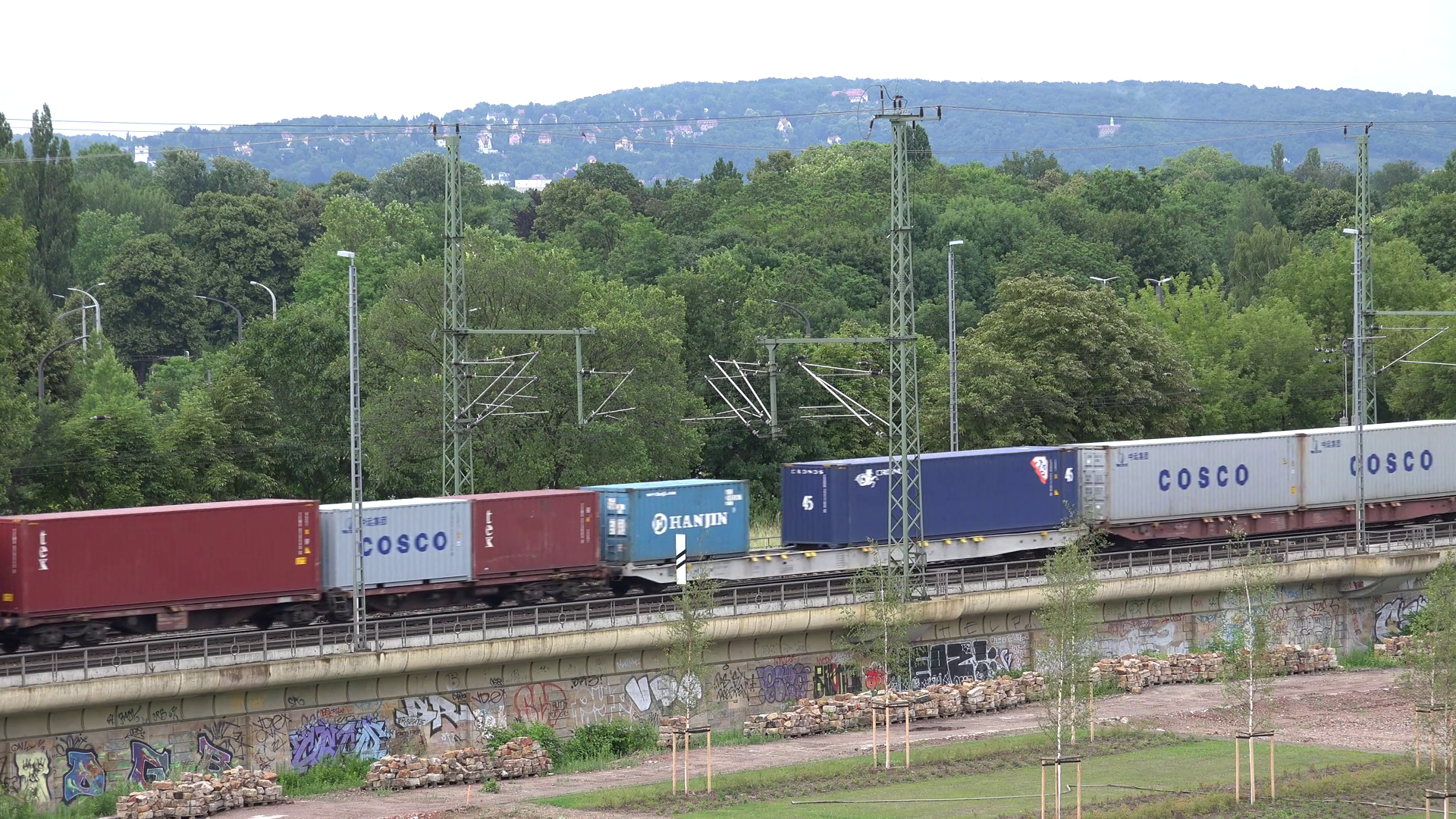 ULTRA HD 4K Aerial view goods train cargo transportation railway ...