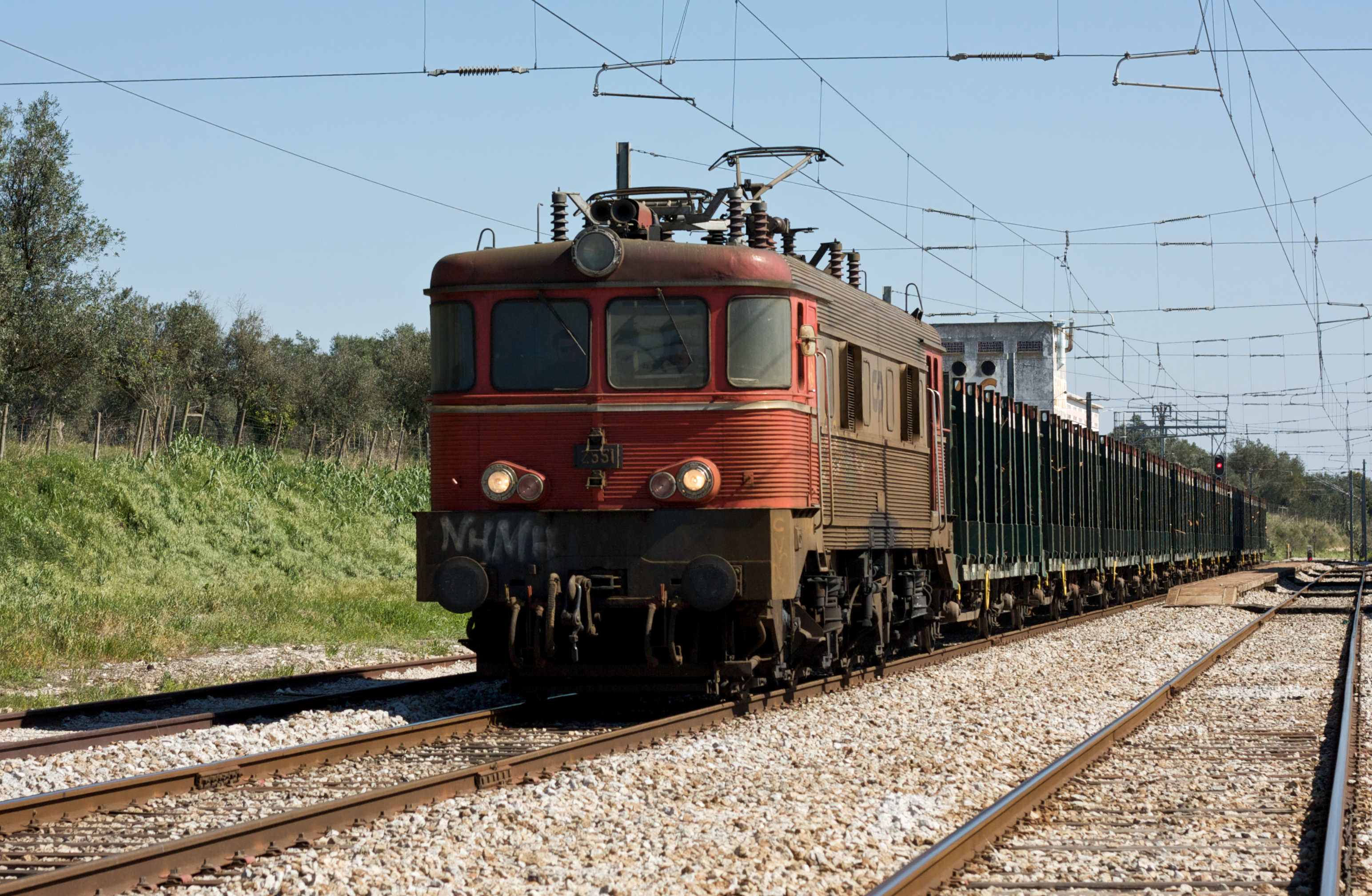 File:Portuguese locomotive type 2550 with a wood cargo train close ...