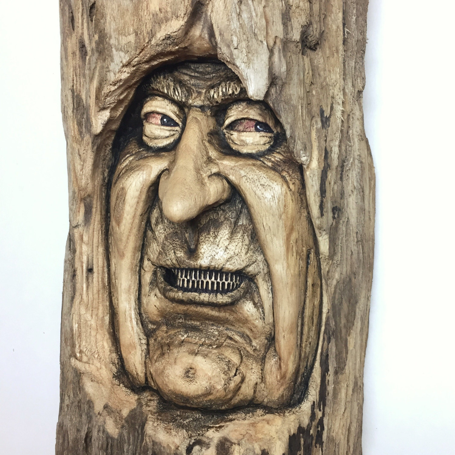 Wood Carving, Hand Carved Wood Art, Wood Spirit Carving, Zipper ...
