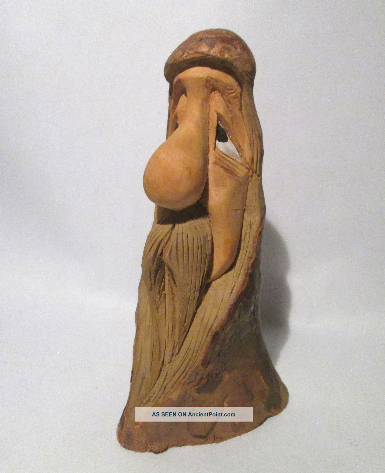 Vintage Signed Hand Carved Painted Wood Figure Sculpture Folk Art ...