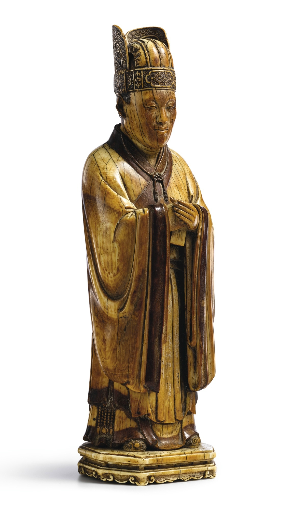 A superbly carved large ivory Daoist figure, Ming dynasty, late 15th ...