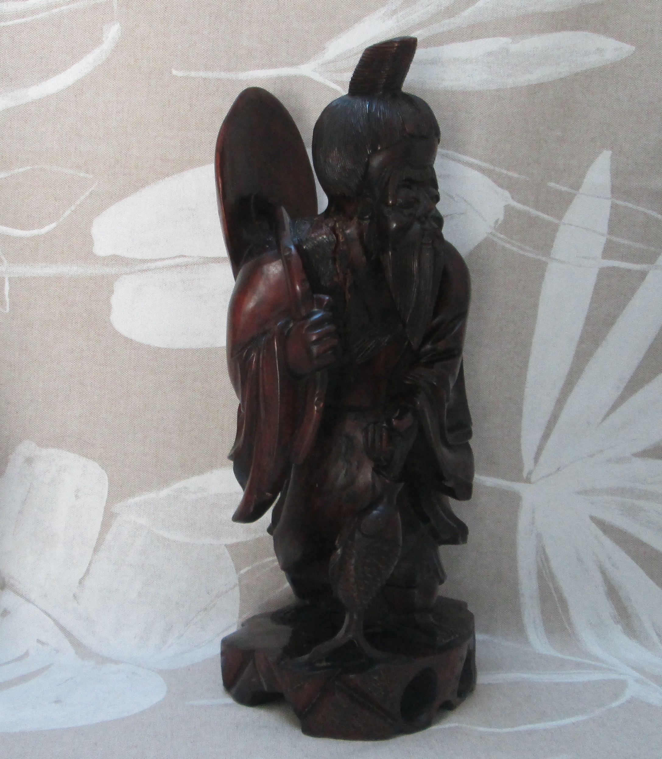 Chinese Carved Rosewood Statue Happy Fisherman For Sale | Antiques ...