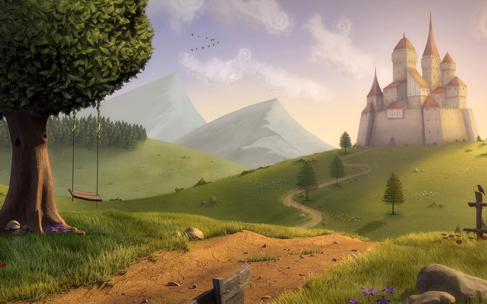 Ancient: Fantasy Castle Landscape Dream Abstract Grass Sky Path ...