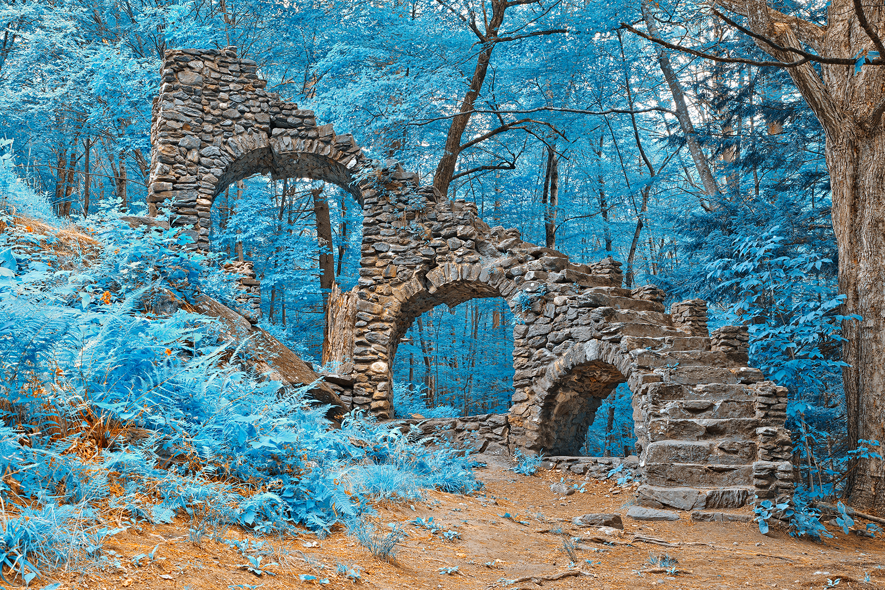 Castle staircase ruins - nuclear winter hdr photo
