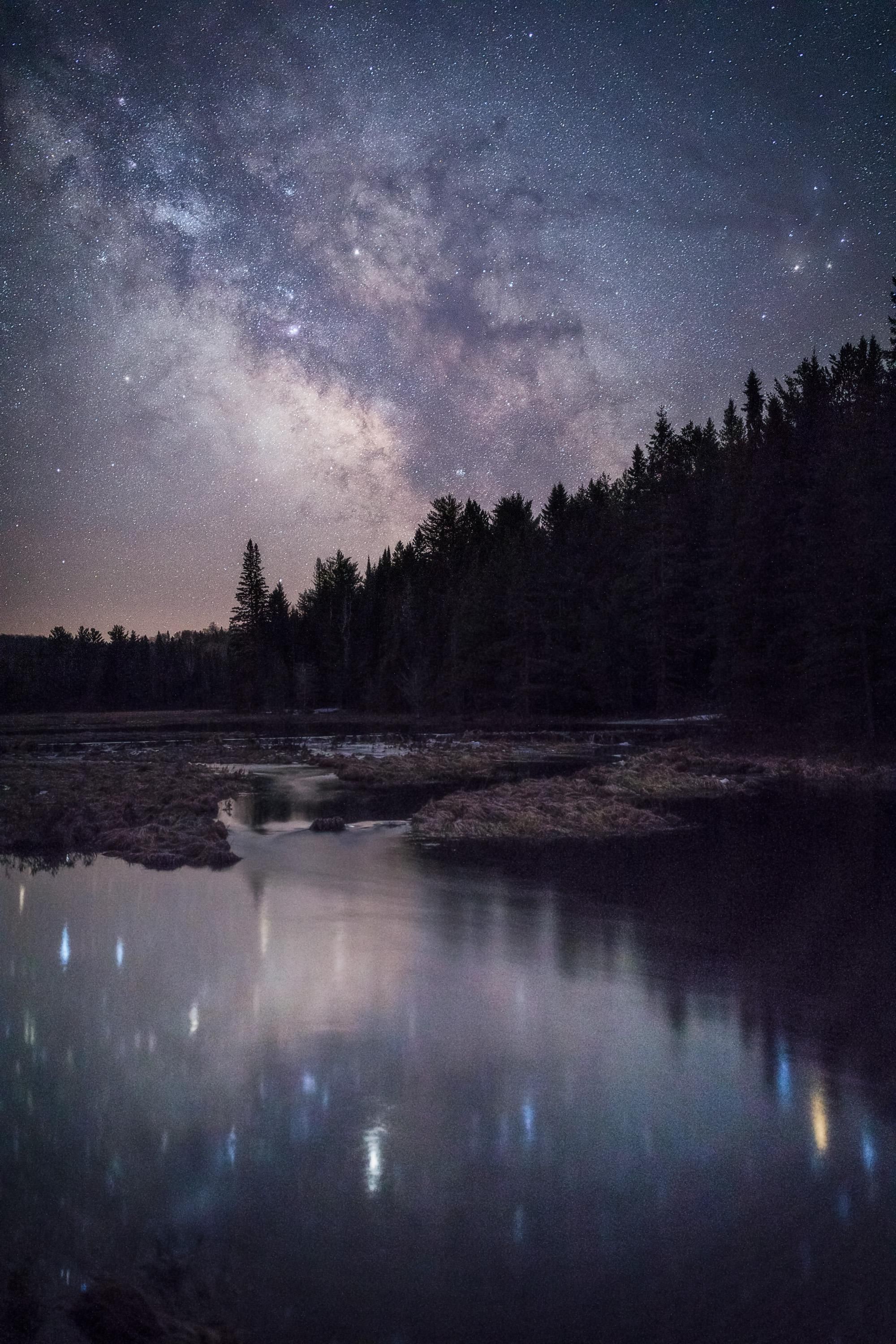 Catching night sky reflections in Algonquin Provincial Park Canada ...