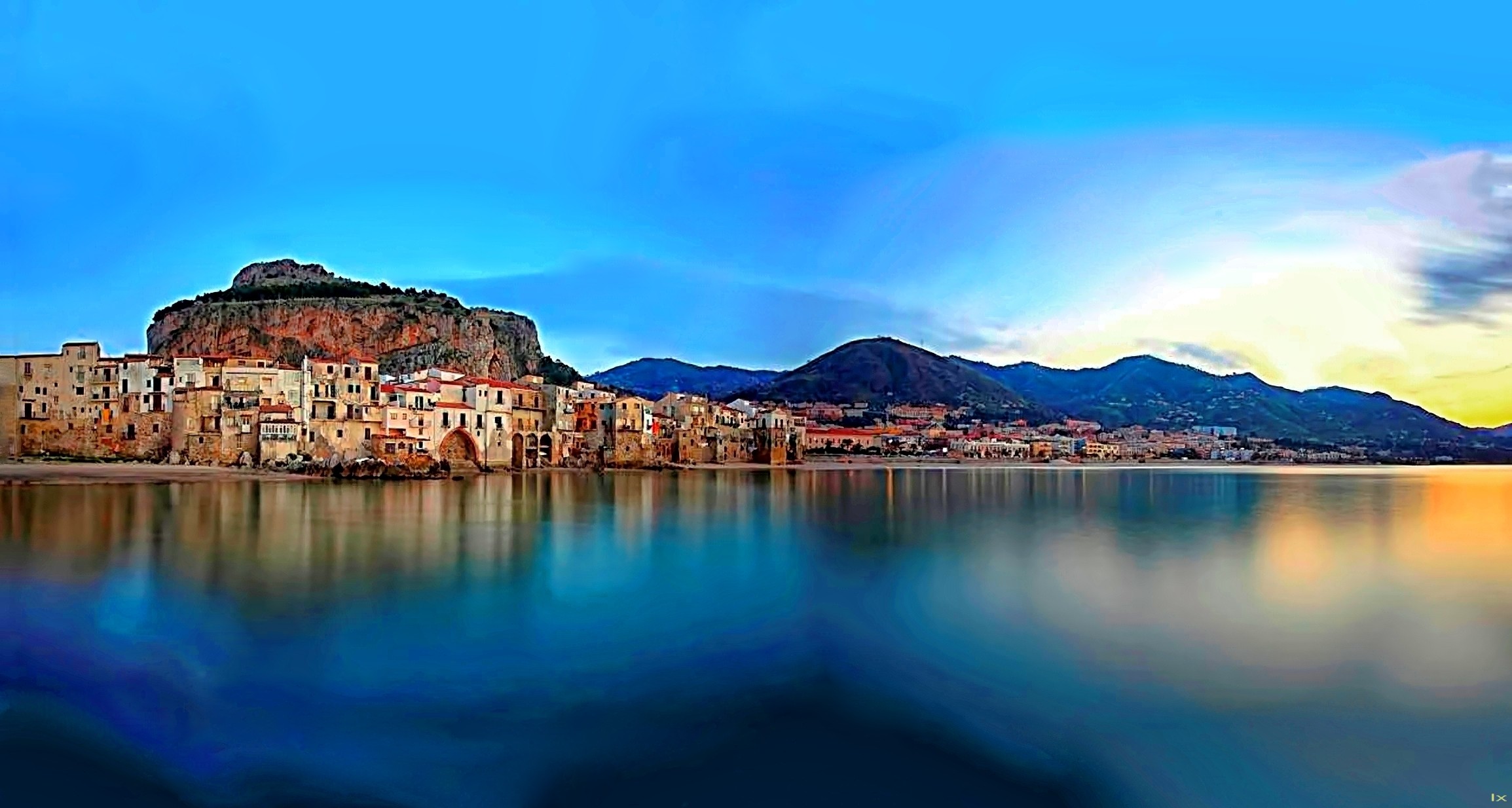 Ancient: Cefalu Italy Cefal Town Panorama Mountains Sun Architecture ...