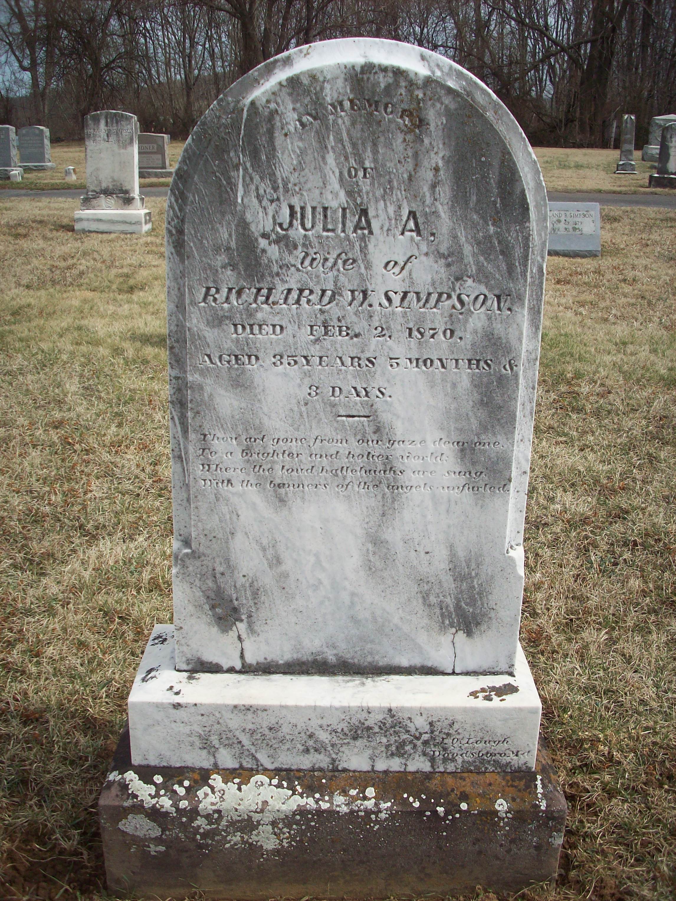 Julia A. Simpson Tombstone | Graveyard Rabbit of Maryland